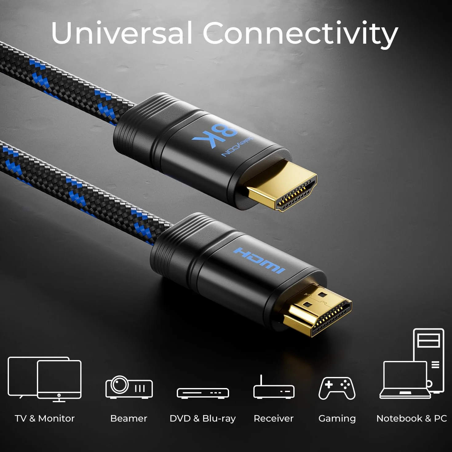 deleyCON 2m Kabel HDMI 2.1b 48G ULTRA Highspeed 8K@60Hz 4K@120Hz EARC HDCP 2.3