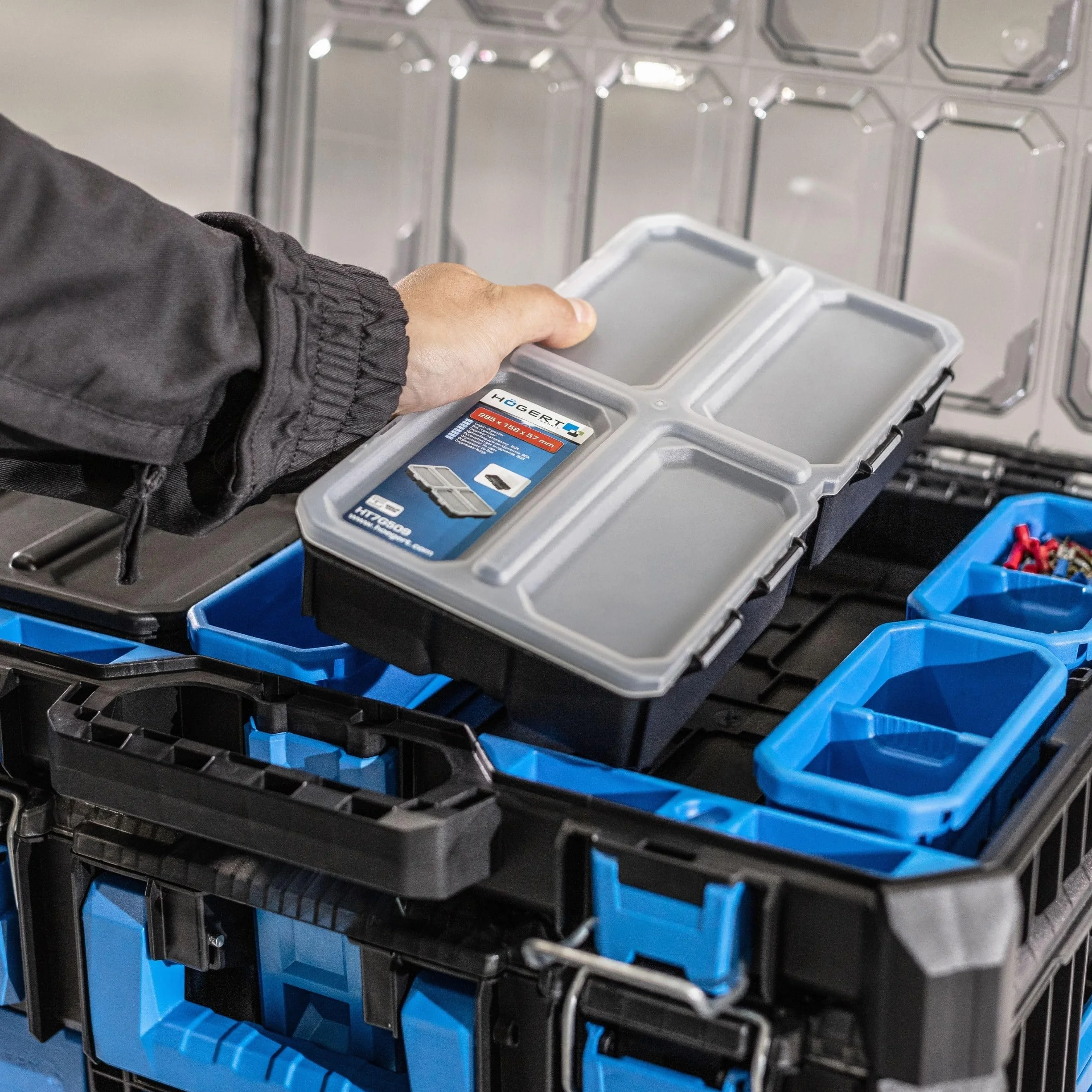 Högert Technik - HT7G509 organizer na narzędzia, mleczna pokrywa z wytrzymałego tworzywa sztucznego, dodatkowe miejsce na narzędzia i przedmioty, praktyczny i pojemny, modułowa konstrukcja