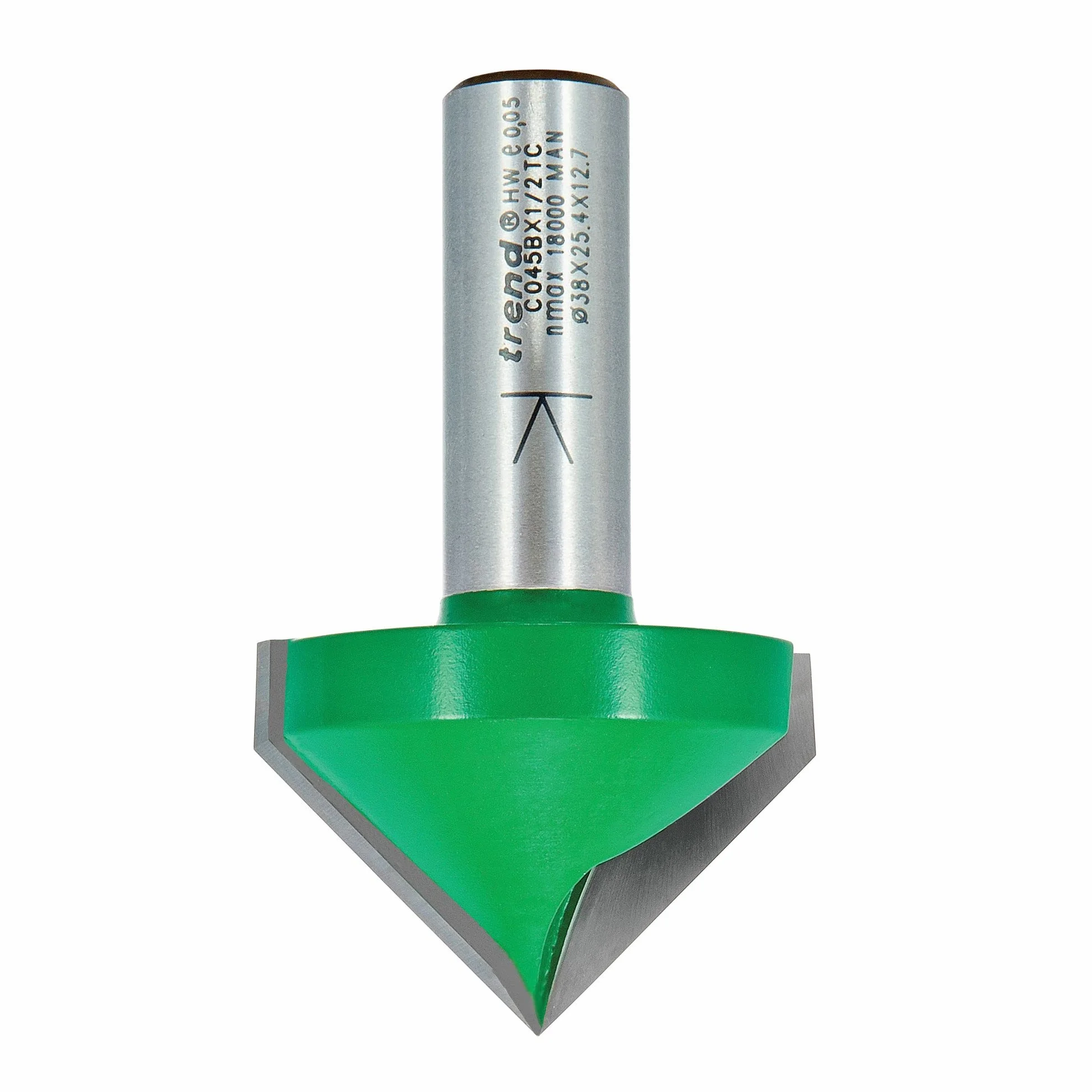 Trend CraftPro frez fazujący do frezarki górnowrzecionowej, trzpień 1/2 cala, średnica cięcia 38 mm i rowek V 45 stopni, węglik spiekany (TCT), C045BX1/2TC