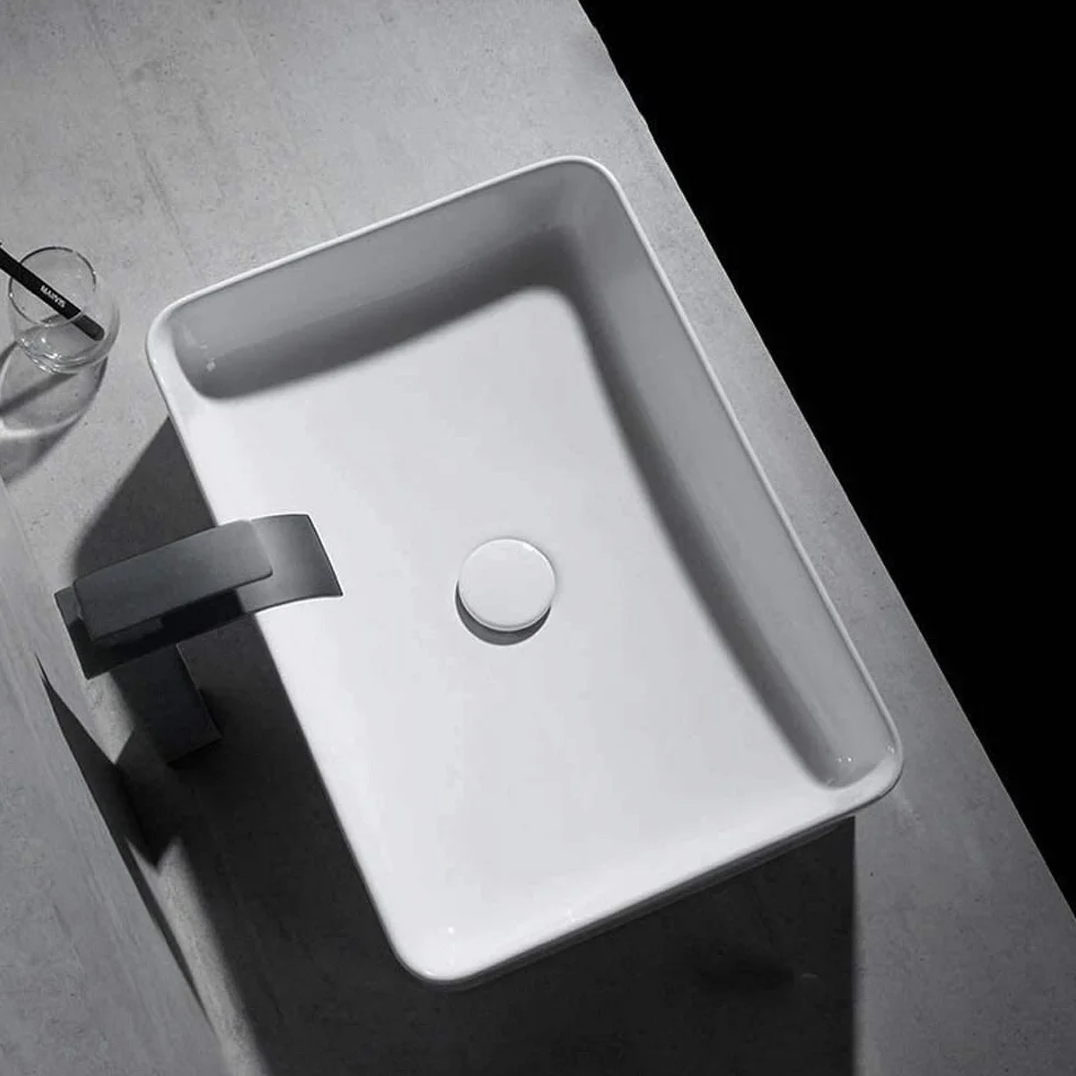 Szafka Pod Umywalkę Z Umywalką, Umywalka Nablatowa, Prostokątna Biała Porcelanowa Umywalka Nablatowa, Nowoczesna Prosta Ceramiczna Umywalka Nablatowa, 20,8 X 14,5 Cala