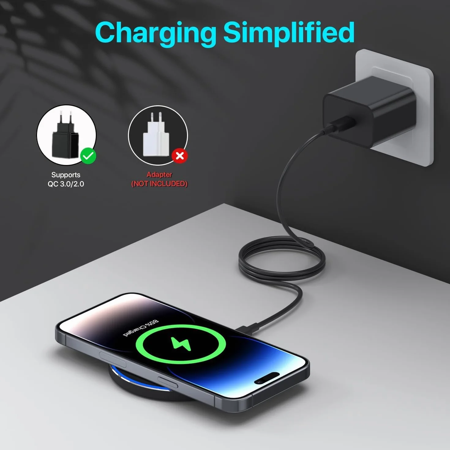 Bezprzewodowa ładowarka indukcyjna 20W maks szybka kompatybilna z Samsung Galaxy S24/S23/S22/S21/S20/S10, kompatybilna z iPhone 12/13/14/15/16