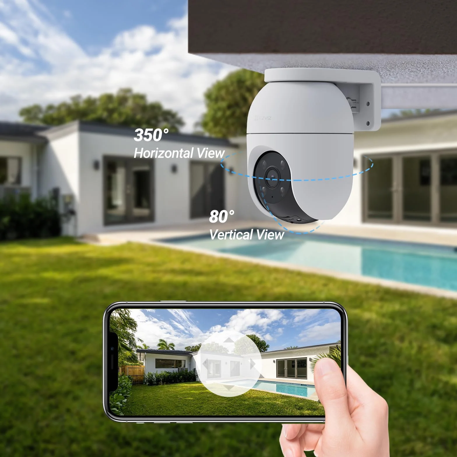 EZVIZ 2 SZTUK Kamera Nadzoru WiFi Zewnętrzna 360°, 1080P Kamera Bezpieczeństwa IP, Kolorowe noktowizory, Wykrywanie Ludzi AI, Auto Zoom śledzenie, Dwukierunkowy dźwięk, Syrena, Alexa/Google, C8c 2MP