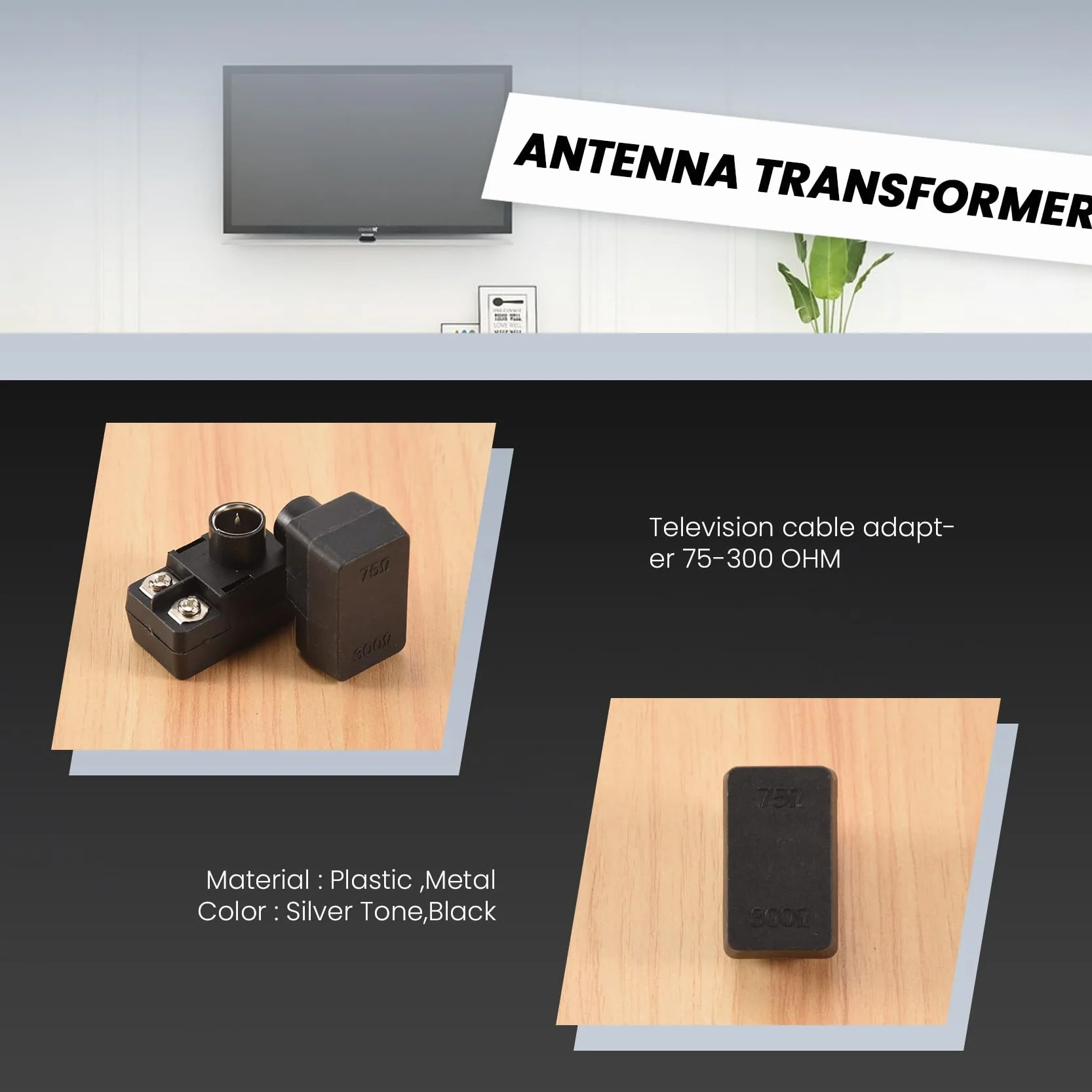 R 2 x Push-On adaptacja anteny transformator 300/75 omów TV F adapter koncentryczny