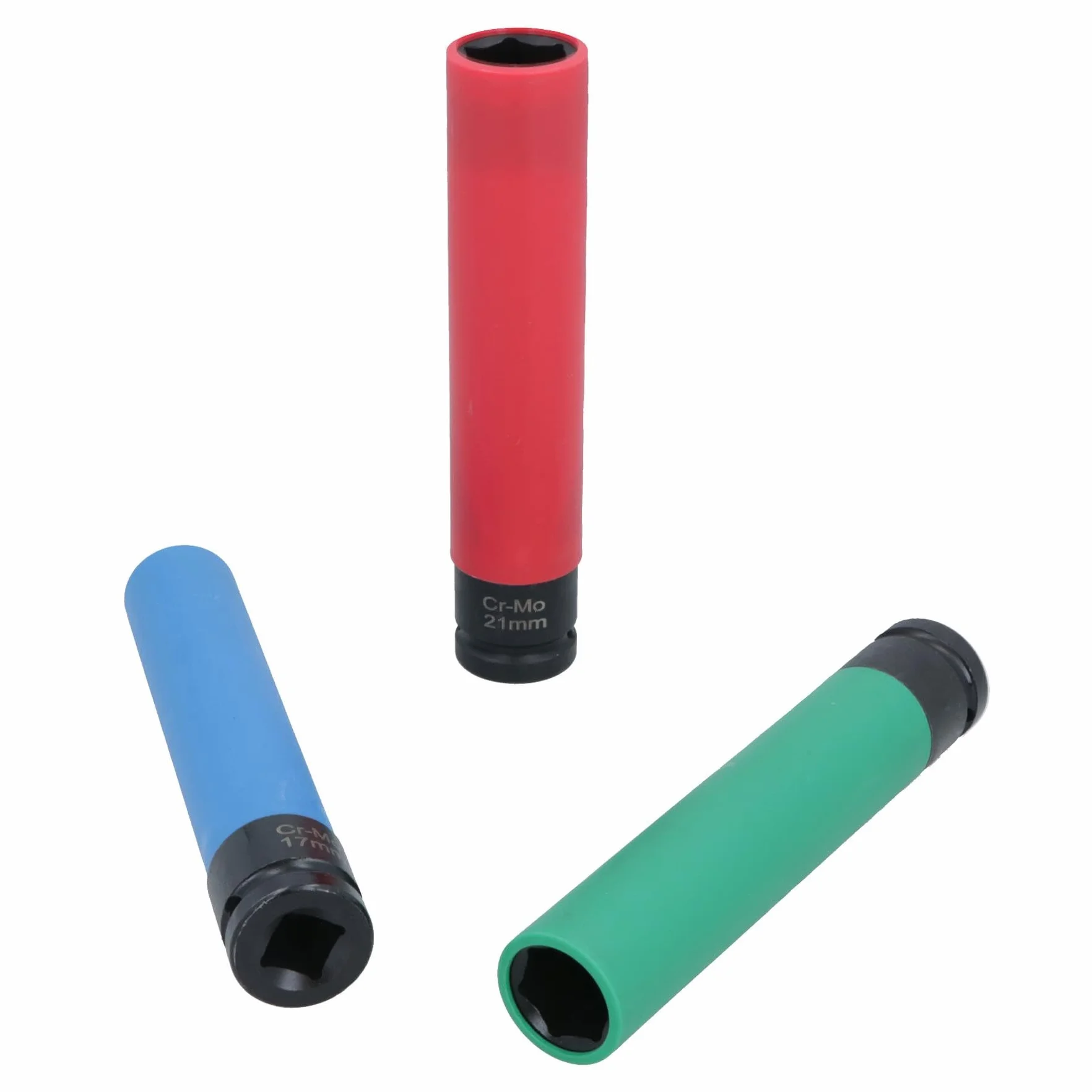 AB Tools 1/2 cala Bardzo długie metryczne koła ze stopu metali oznaczone kolorami nasadki udarowe 17 19 21 mm