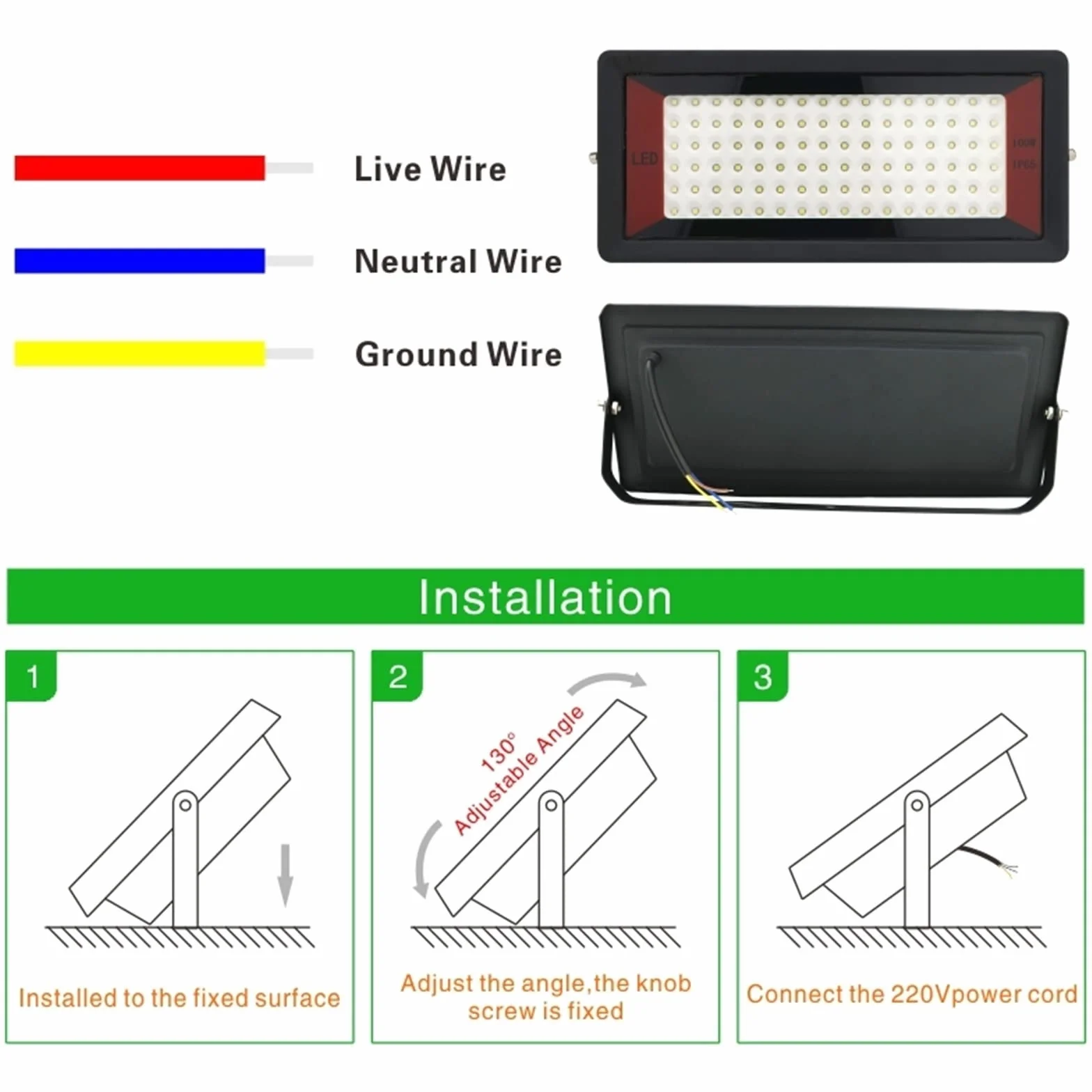 lampy solarne, Reflektor LED AC220V IP65 Lampa uliczna Oświetlenie krajobrazu Ogród(Warm White,50W WHITE SHELL AC 220V)