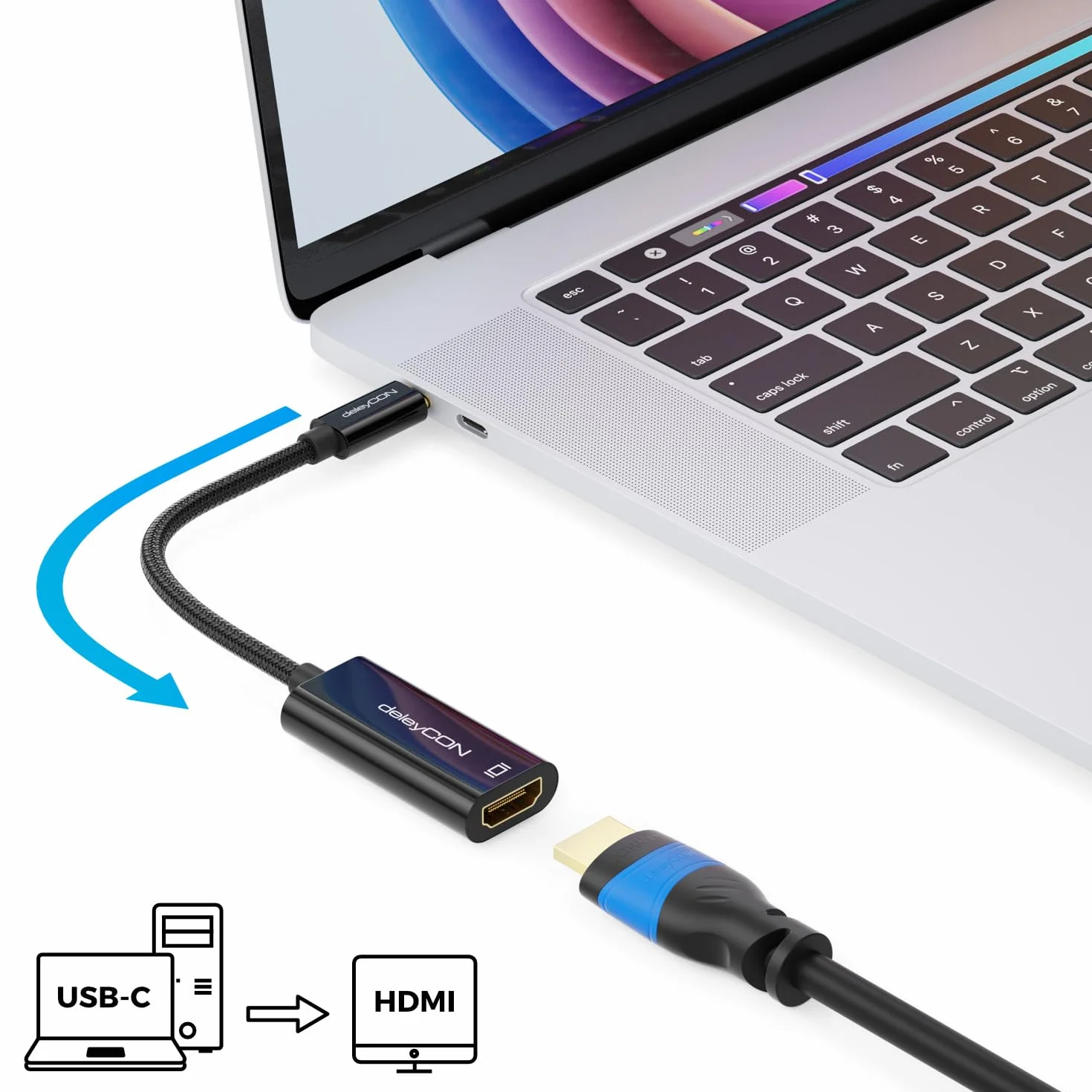 deleyCON 4K USB C do HDMI Adapter Kabel 4K@60Hz HDR Thunderbolt 3/4 Konwerter