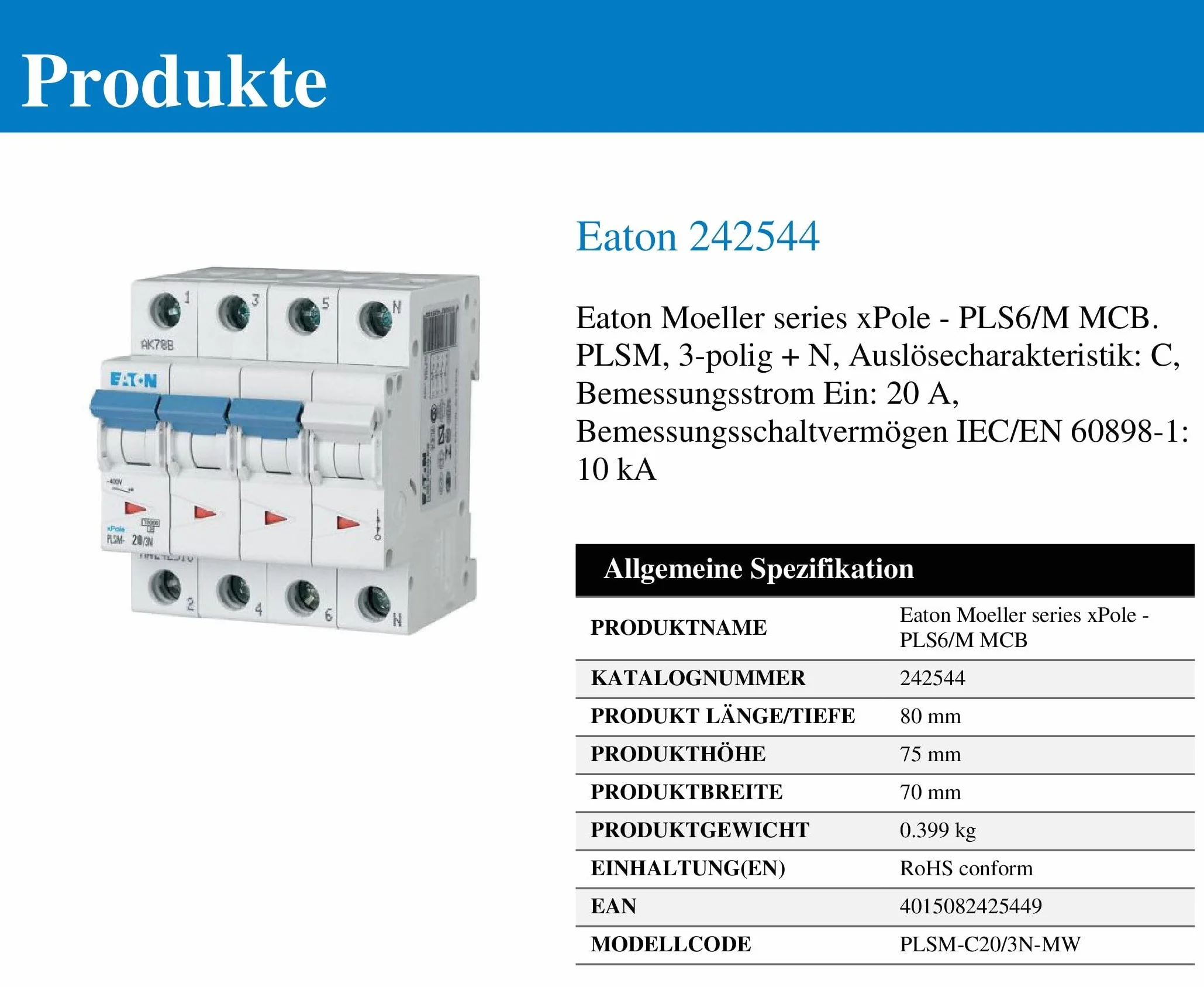 Eaten EATLSMC203N wyłącznik ochronny przewodu 20A/3N/C