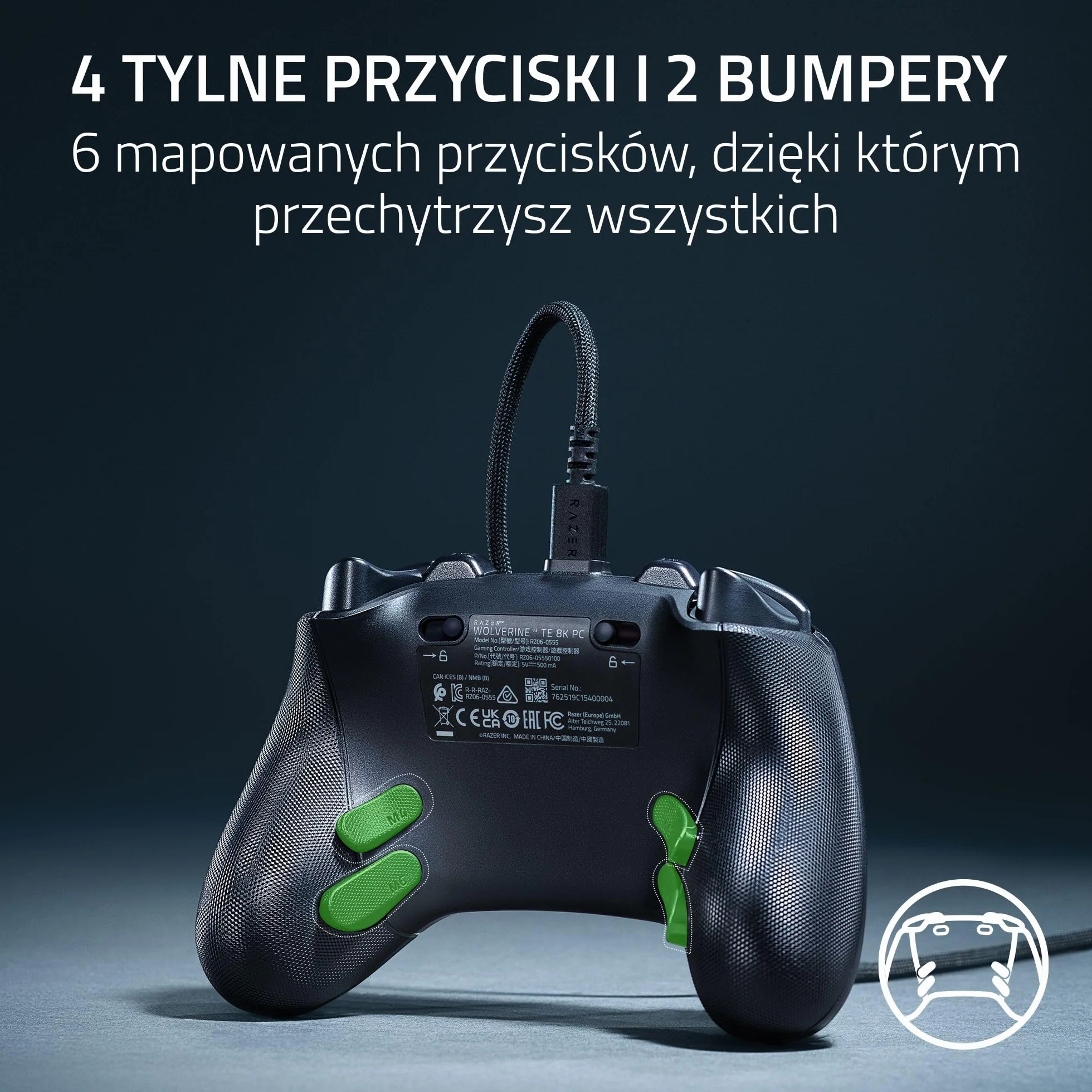Razer Wolverine V3 Tournament Edition 8K PC przewodowy kontroler e-sportowy HyperPolling 8K Hz drążki TMR Czarny