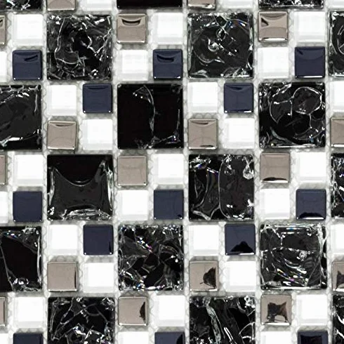 Płytki mozaikowe półprzezroczyste czarne srebrne połączenie mozaiki szklanej Crystal EP czarny przezroczysty srebrny MOS88-k1499_f | 10 mat mozaikowych