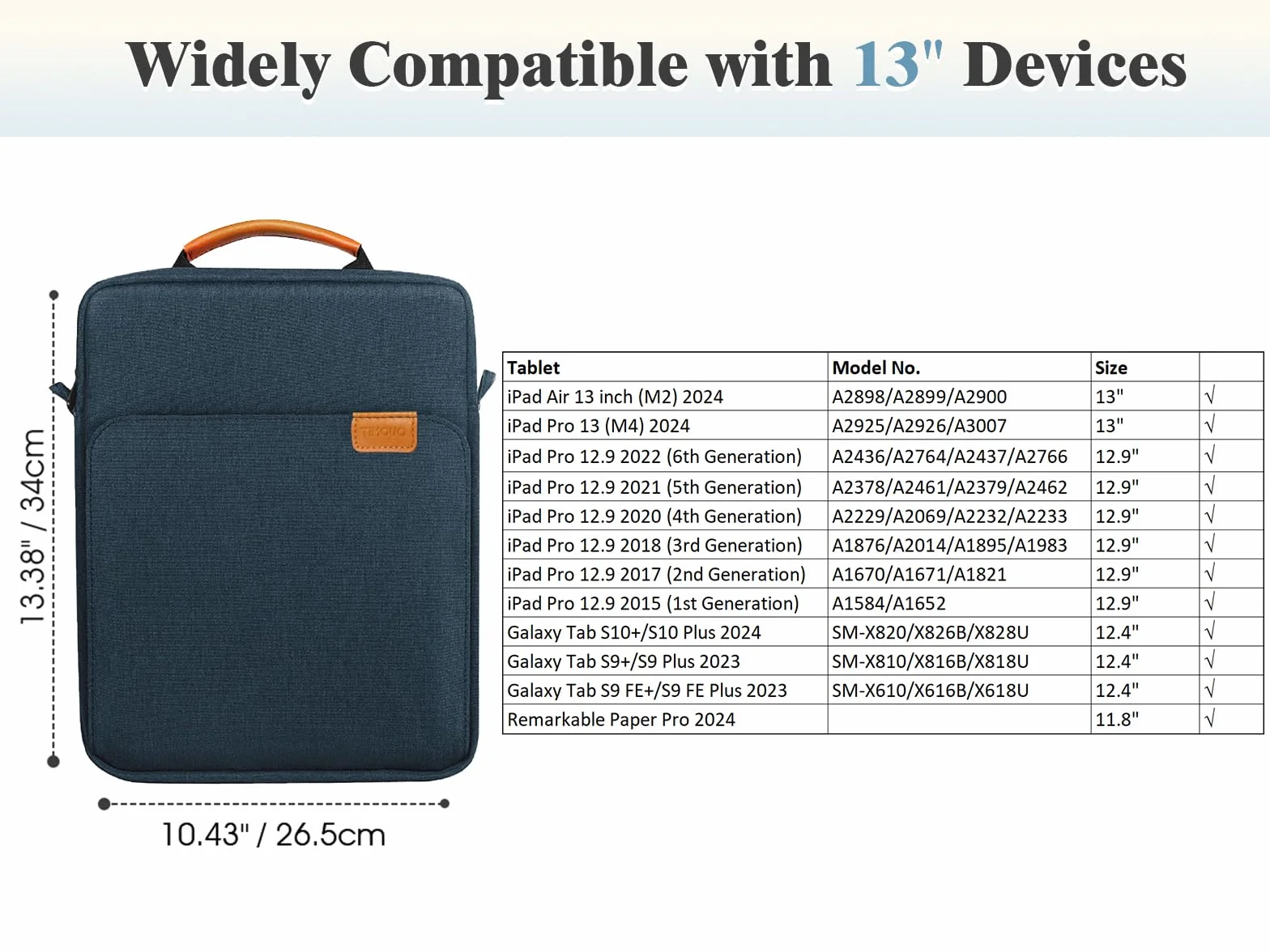 TiMOVO Etui na tablet z paskiem na ramię do iPada Air 27.9 cm 2024, iPad Pro 27.9 cm 2024-2018, iPad 10.2 2021-2019, iPad 10. generacji 2022, iPad Air 5/4 10,9, Galaxy Tab S9 2023