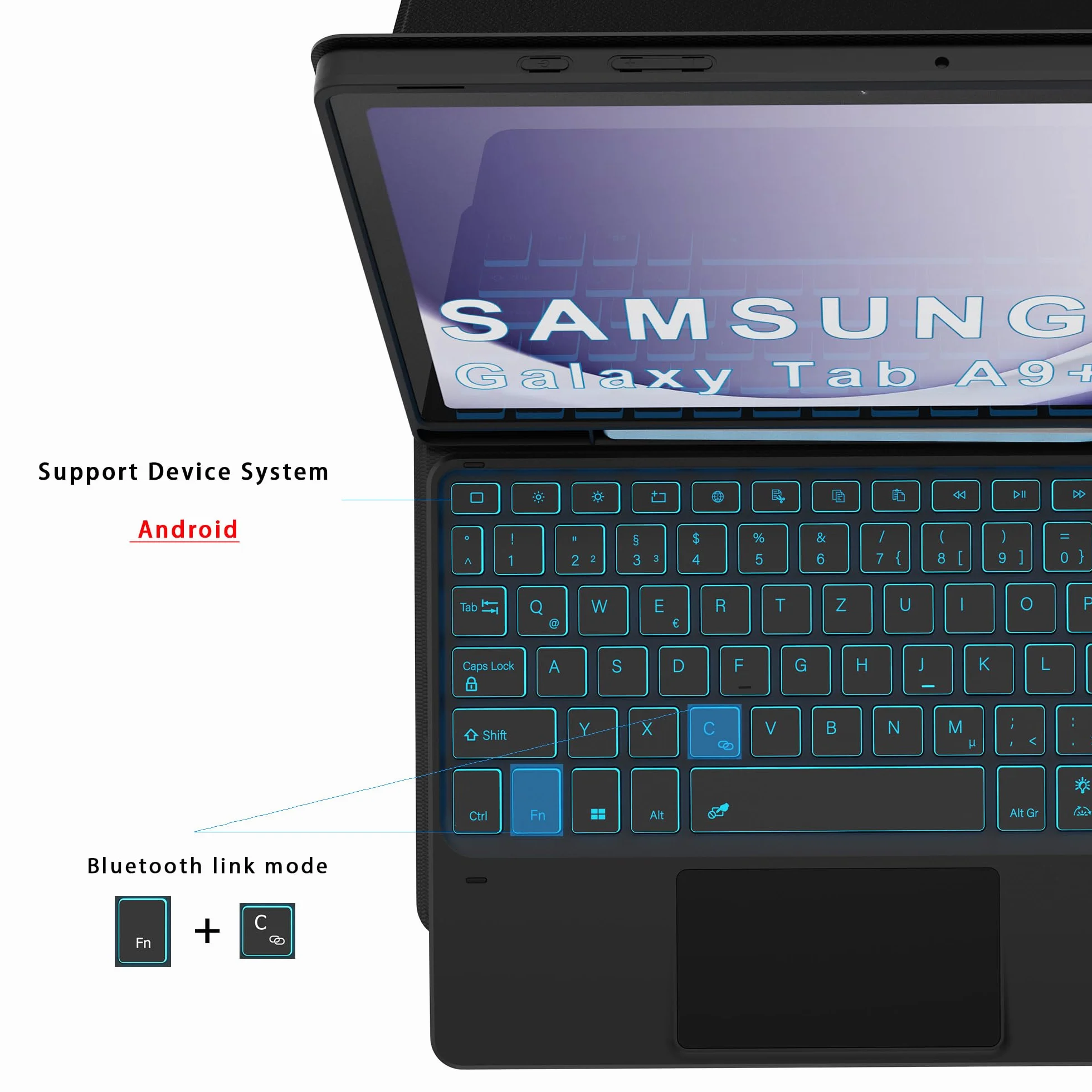 Etui do Samsung Galaxy Tab A9+ z klawiaturą QWERTZ podświetlana 11 cali