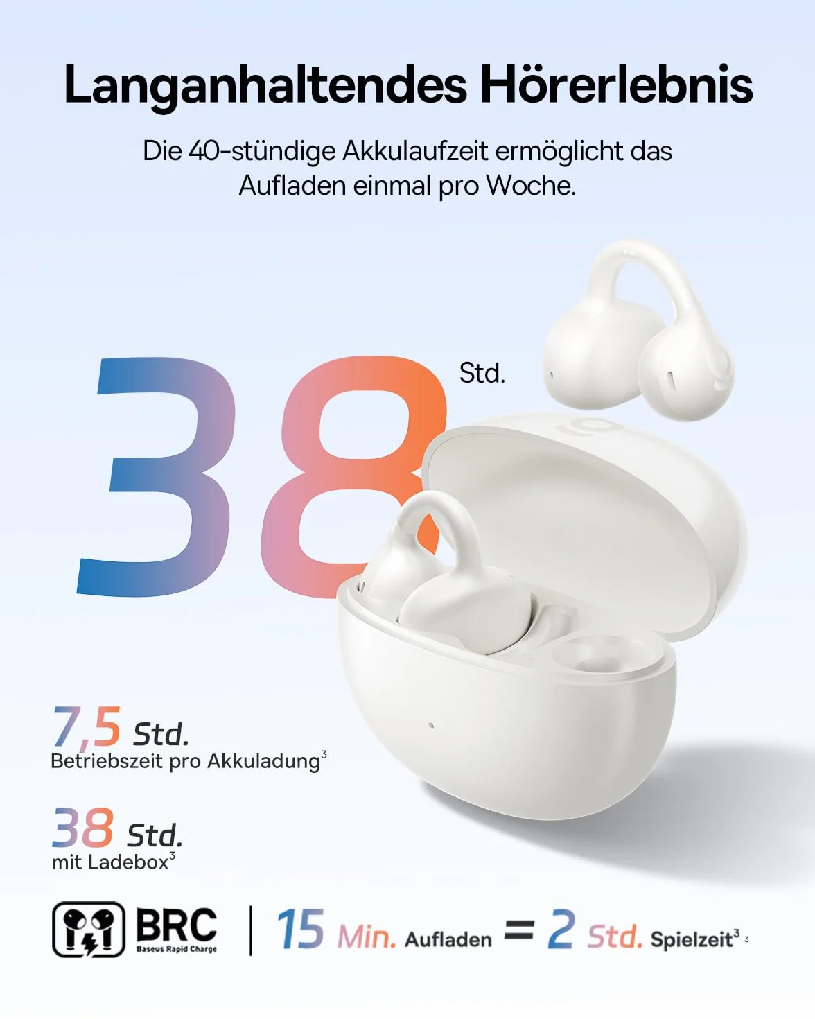 Baseus BC1 Open Ear słuchawki Bluetooth 6.0 IP55 38H biały