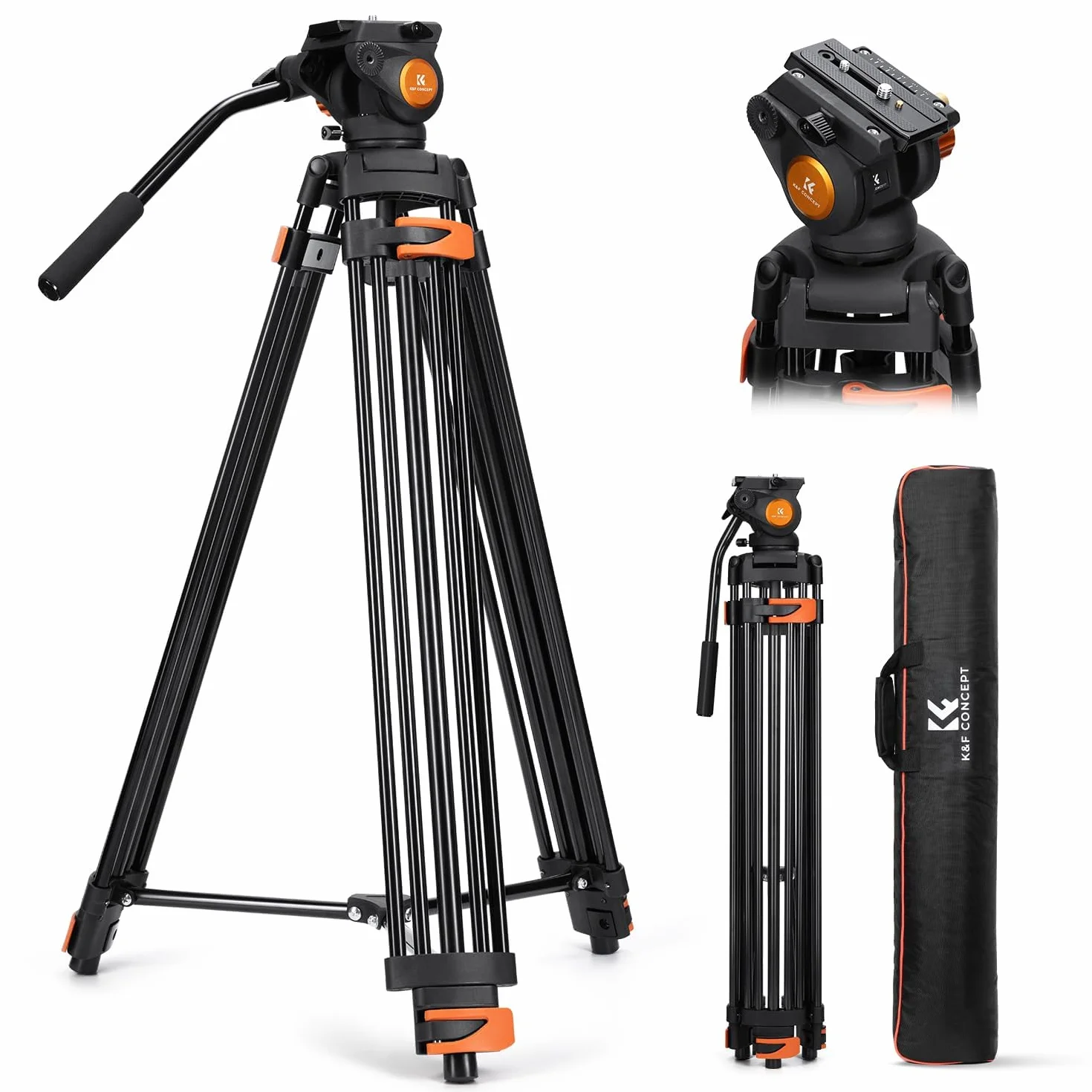 K&F CONCEPT Statyw wideo 202 cm Heavy Duty Tripod z głowicą fluidową nośność 8 kg