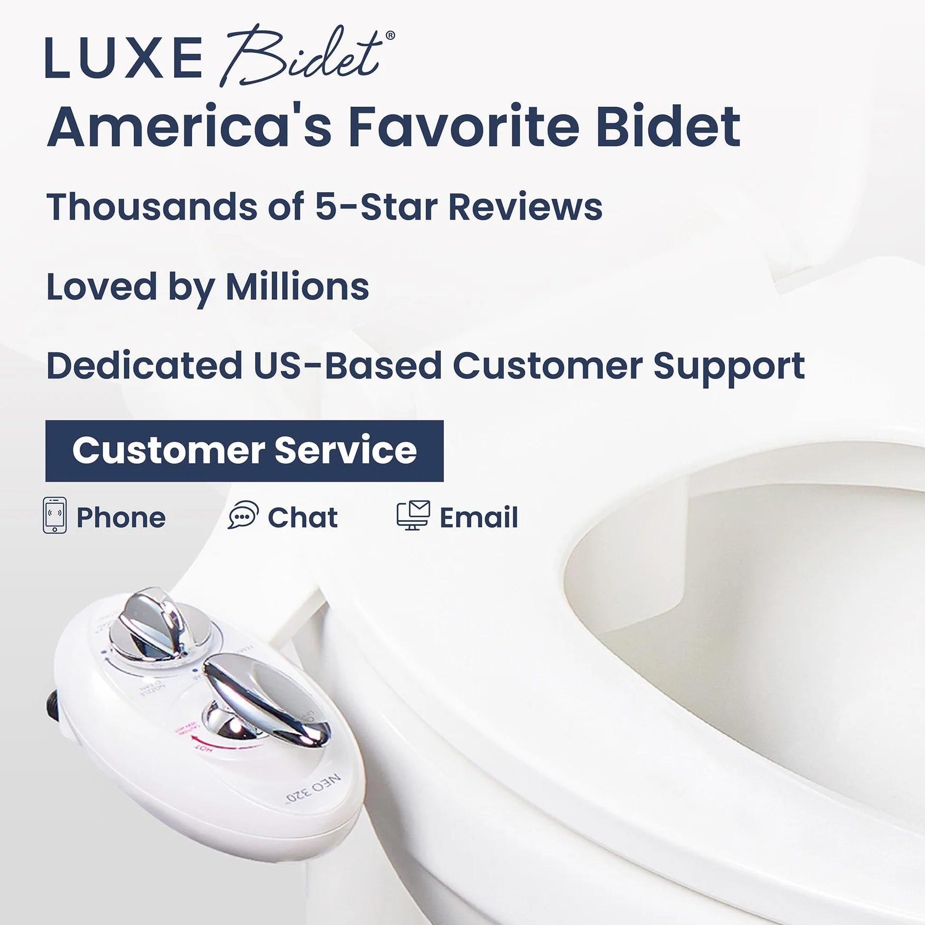 Luxe Bidet Neo 320 biała 320-samoczyszcząca podwójna dysza - gorąca i zimna woda nieelektryczna mechaniczna nasadka do toalety, 43 x 25,4 x 7,6 cm.
