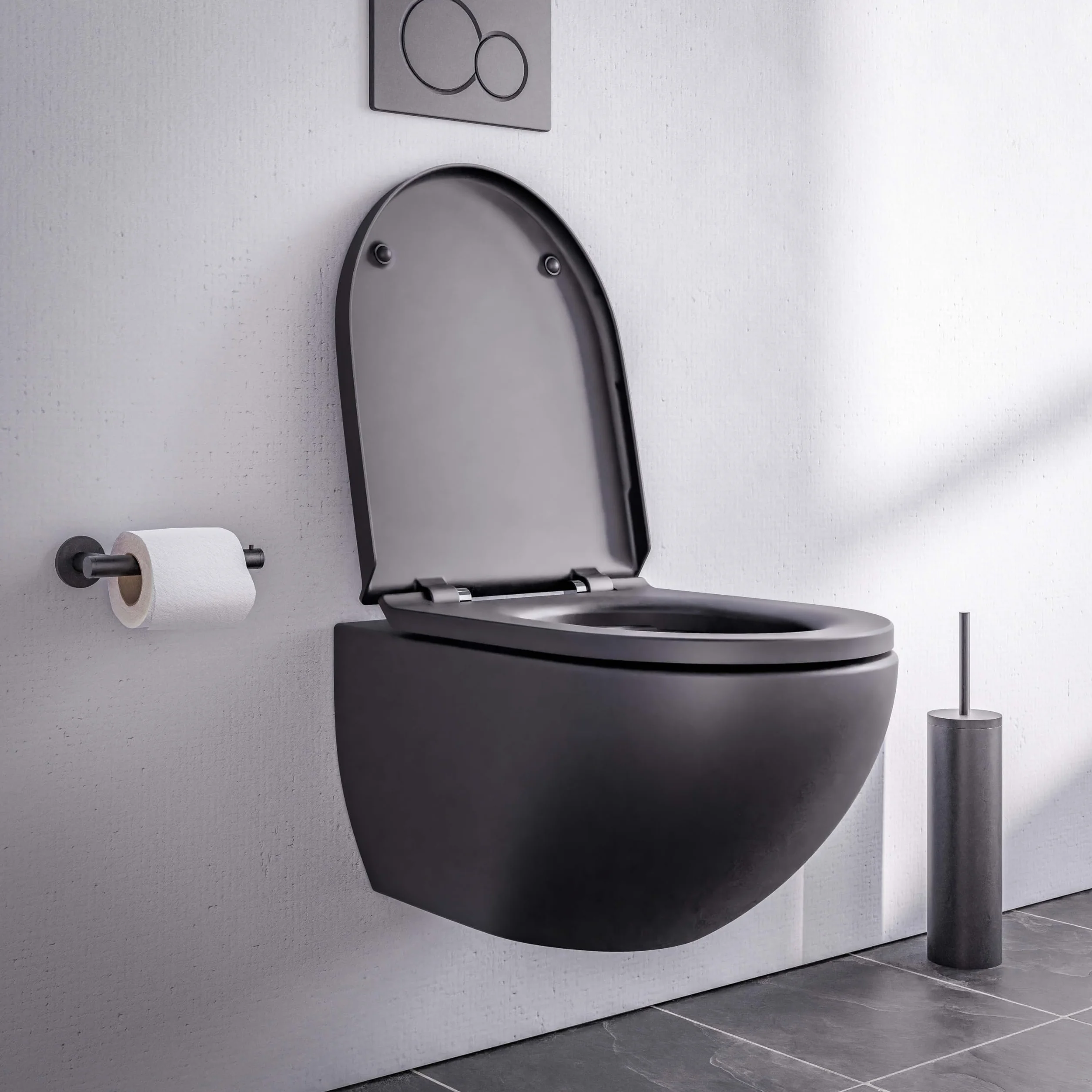 Wisząca WC bez obramowania E-9030 z pokrywą Soft-Close - kolor do wyboru, kolor: czarny matowy