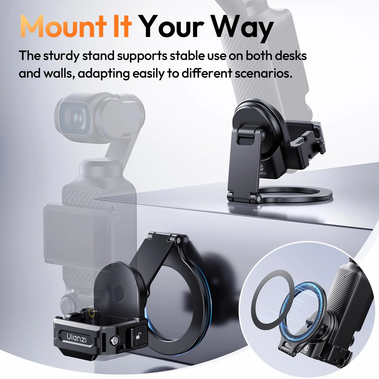 ULANZI PM01 Magnetyczny uchwyt przedłużający do DJI Osmo Pocket 3, stojak montażowy z zimną stopką, akcesoria