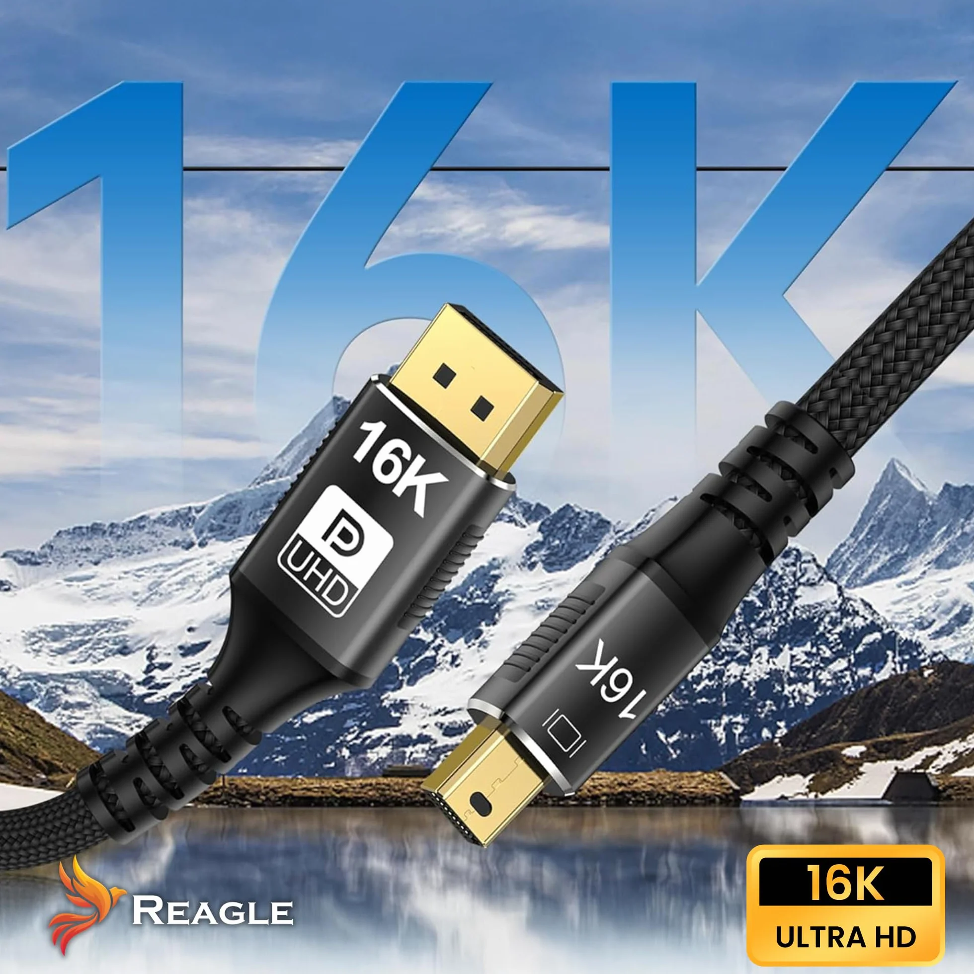 Reagle Kabel Mini DisplayPort DP 2.1 PRO 16K 4K 144 Hz 3M Oplot Nylonowy Pozłacany Wtyk