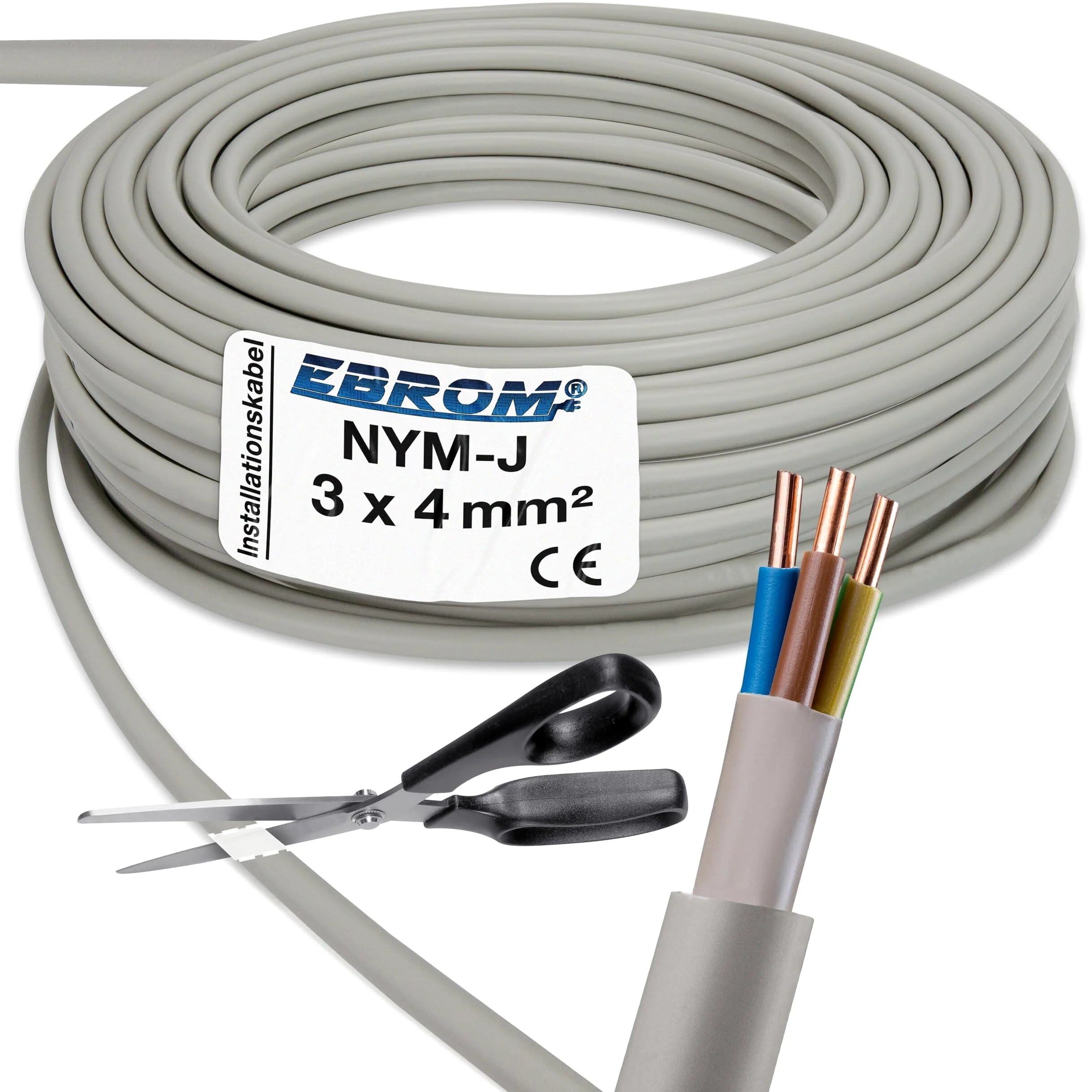 Towar sprzedawany na metry z dokładnością do metra: NYM-J 3 x 4 mm² (mm2) przewód płaszczowy - kabel instalacyjny - szary - wybór w odstępach 1 metra - przykład: 5 m - 10 m - 15 m - 18 m - 20 m - 25 m - 50 m itd.