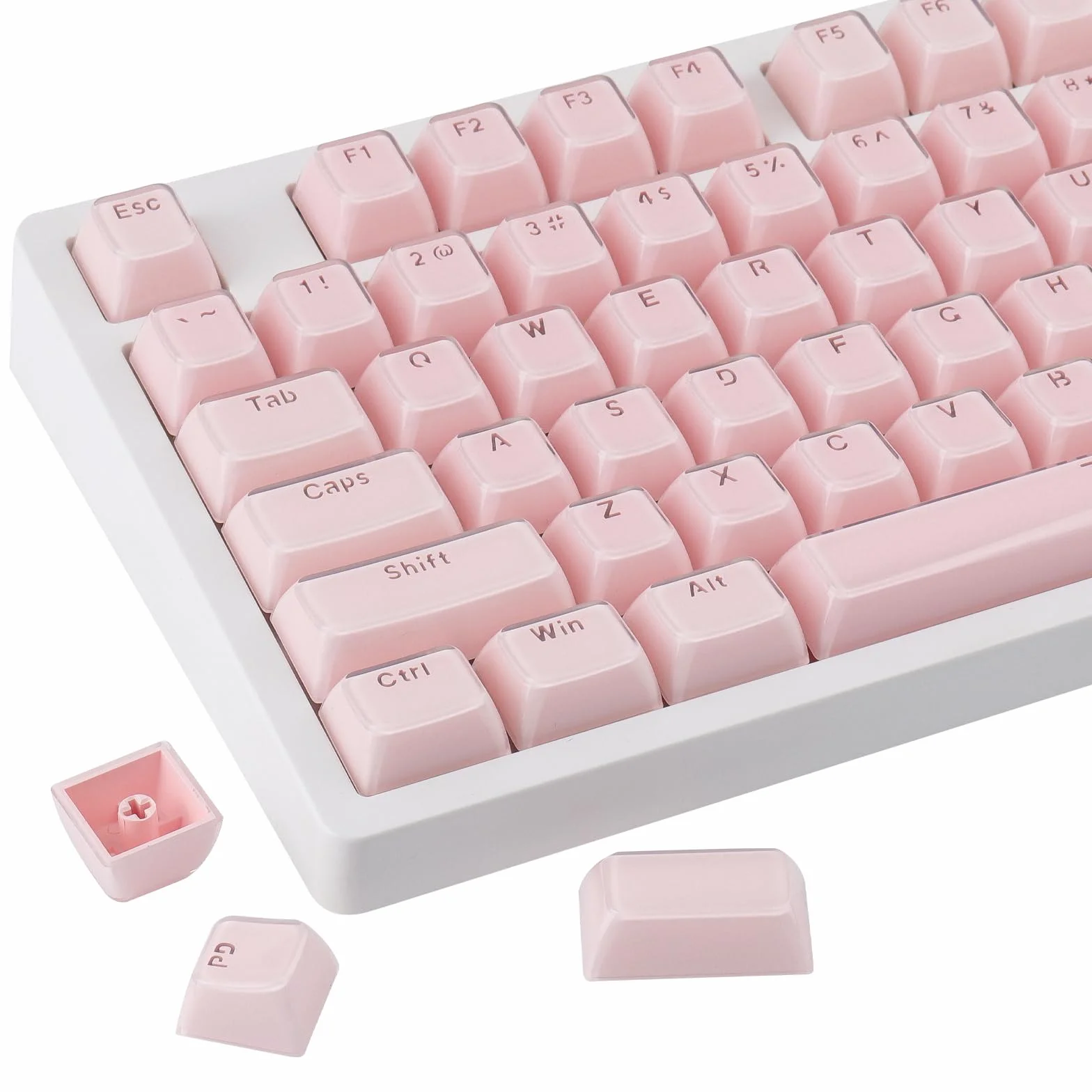Sunzit Crystal Jelly Pink Keycaps, profil MDA, przezroczyste jadeitowe klawisze, 130 klawiszy błyszczą przez niestandardowe klawisze, zestaw nasadek na klawisze 60%, 65%, 75%, 100% Cherry MX