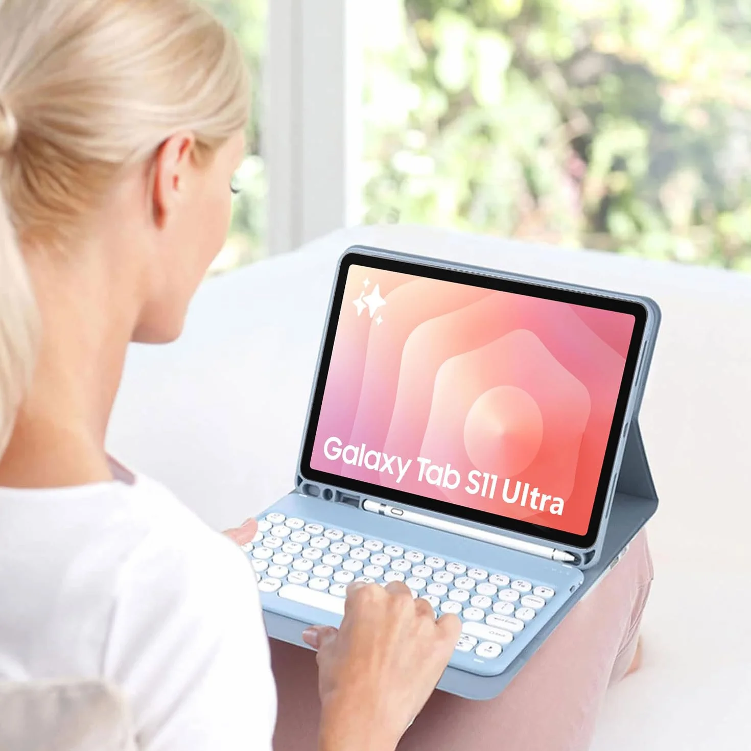 Keyboard Case for Samsung Galaxy Tab S11 Ultra S10 Ultra S9 Ultra S8 Ultra 14.6 cala, Podświetlana Klawiatura Bluetooth, Odłączana Mysz, Różowy