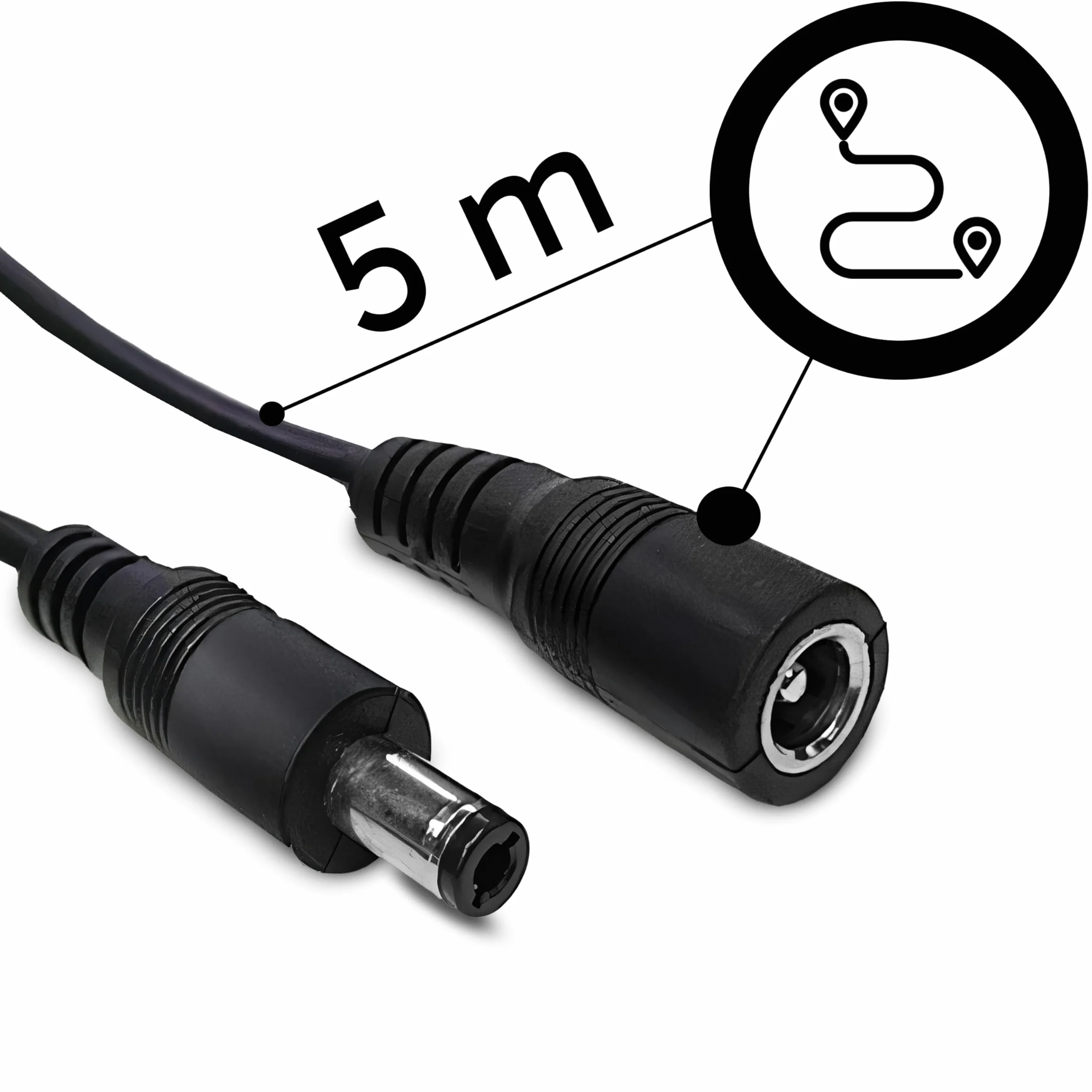 Retoo 5 m kabel przedłużający DC wtyczka 5,5 mm x 2,1 mm przedłużacz do kamery monitoringu DVR routera drukarki LED Strip Light kamera bezpieczeństwa IP kamera sieciowa 12 V zasilacz sieciowy czarny