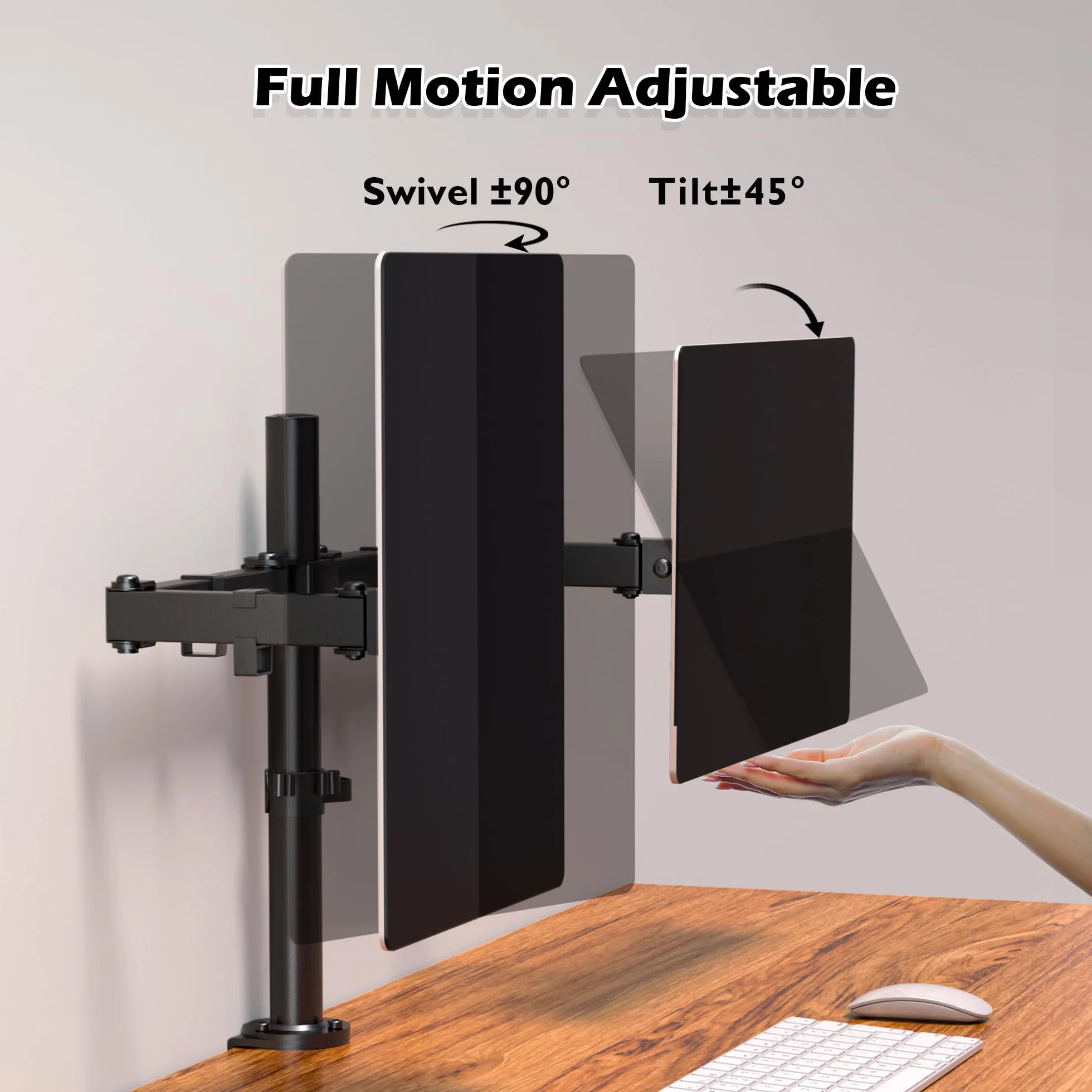 BONTEC Podwójny Stojak na Monitor do 13-32‘’ Ekranów LCD/LED, Uchwyty na Biurko z Regulacją Wysokości, Nachylenie, Obrót, VESA 75/100 mm, 2 Metody Instalacji, Maks. 10 kg na Ramię