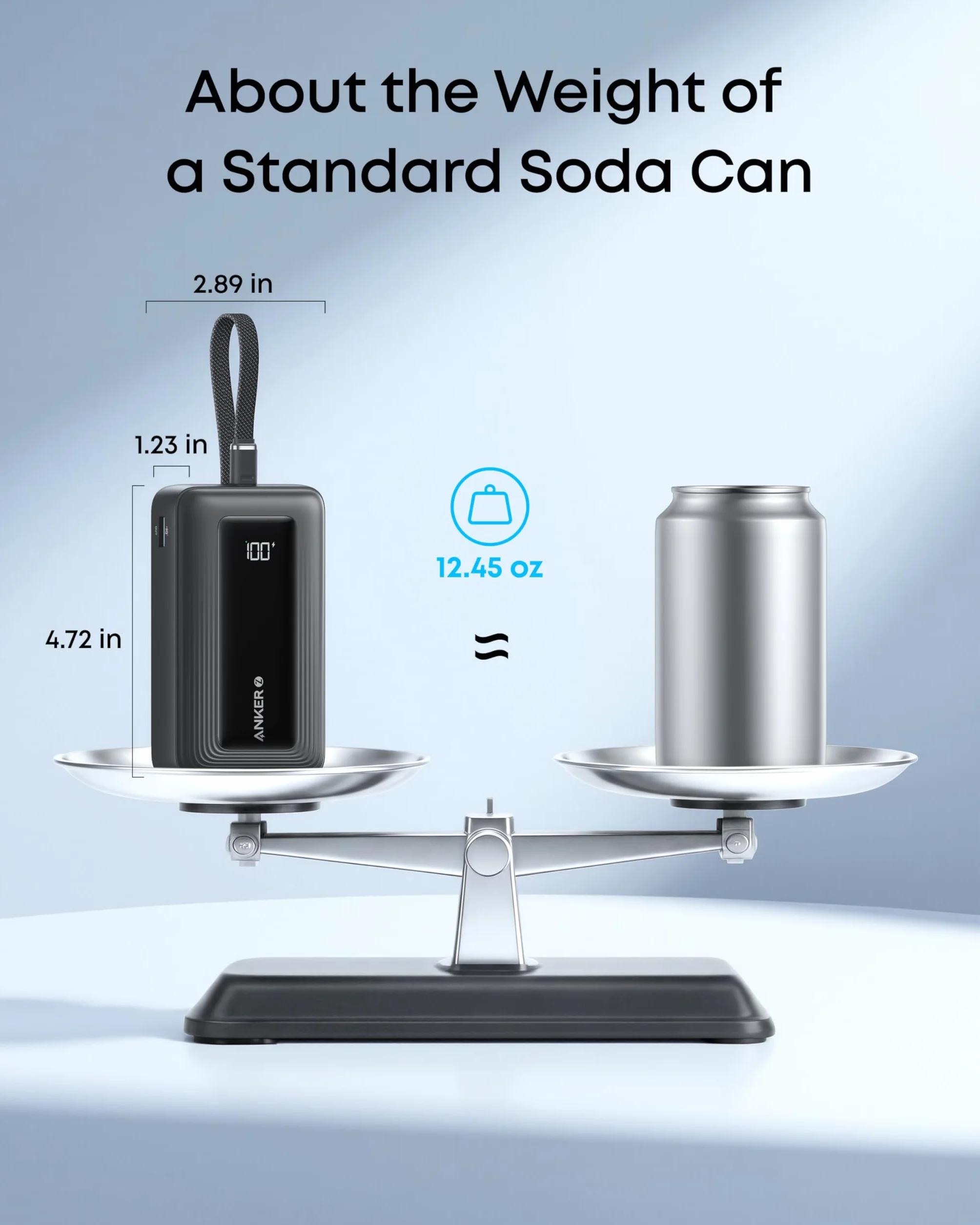 Powerbank Zolo firmy Anker, 20 000 mAh 30 W, szybka przenośna ładowarka z wbudowanym kablem USB-C, 1 USB-C, 1 USB-A, akumulator do iPhone'a 15/15 Pro/15 Pro Max/15 Plus, Galaxy i innych (niebieski)