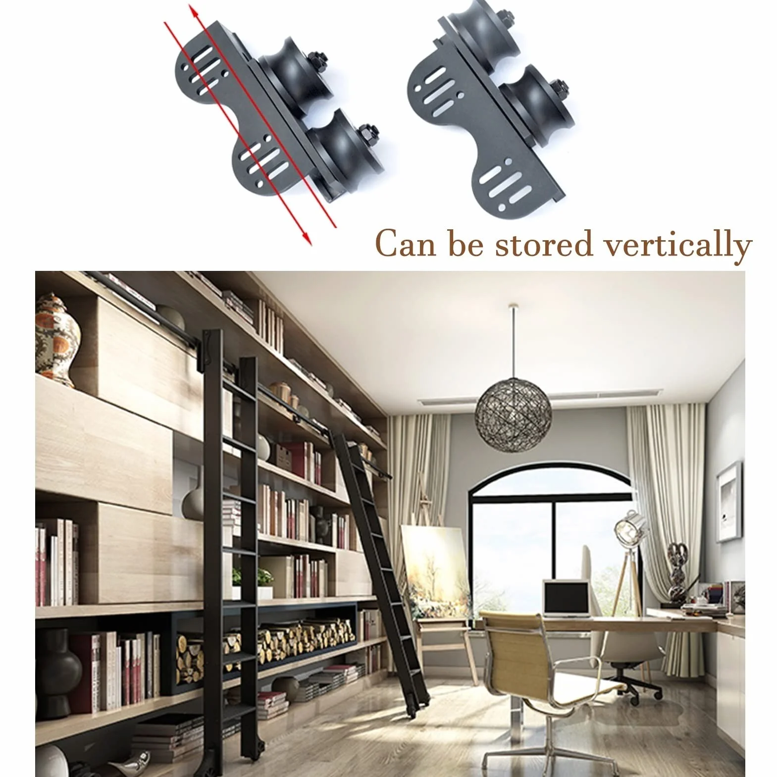 Zestaw sprzętowy drabiny toczącego, mobilna mobilna biblioteka 3,3ft-20 stóp ścieżki drabiny Hardware do domu/strychu, przesuwane drzwi stodoły (bez drabiny)