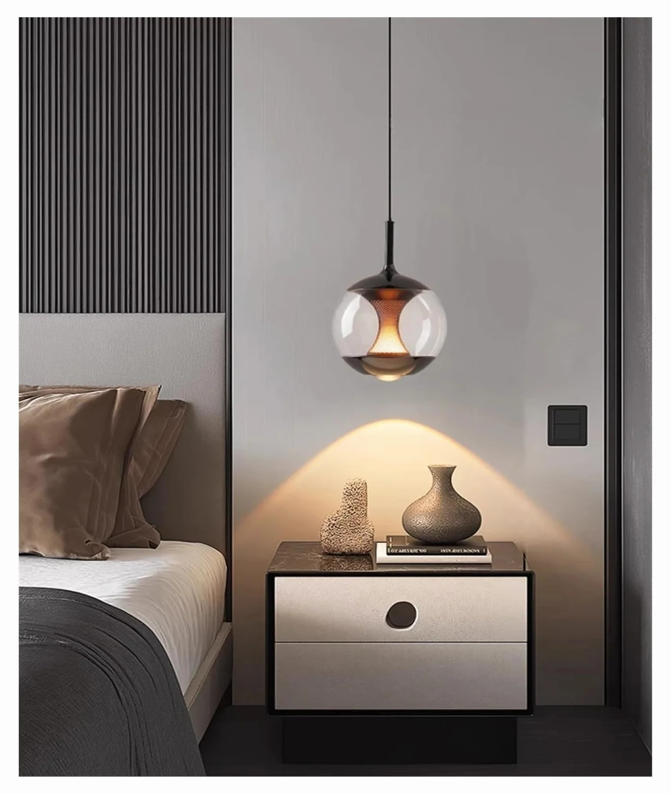 Lampa wisząca do sypialni, ze szklanym przewodem, regulowana i wisząca, idealna również jako lampa biurkowa do gabinetu, baru, blatu lub wyspy (podnoszona, z 3 trybami