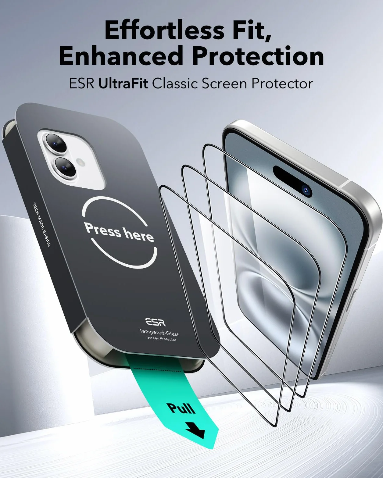 ESR Folia ze szkła hartowanego do iPhone 16/15, ochrona wojskowa, twardość 9H, pełne pokrycie, 3 sztuki