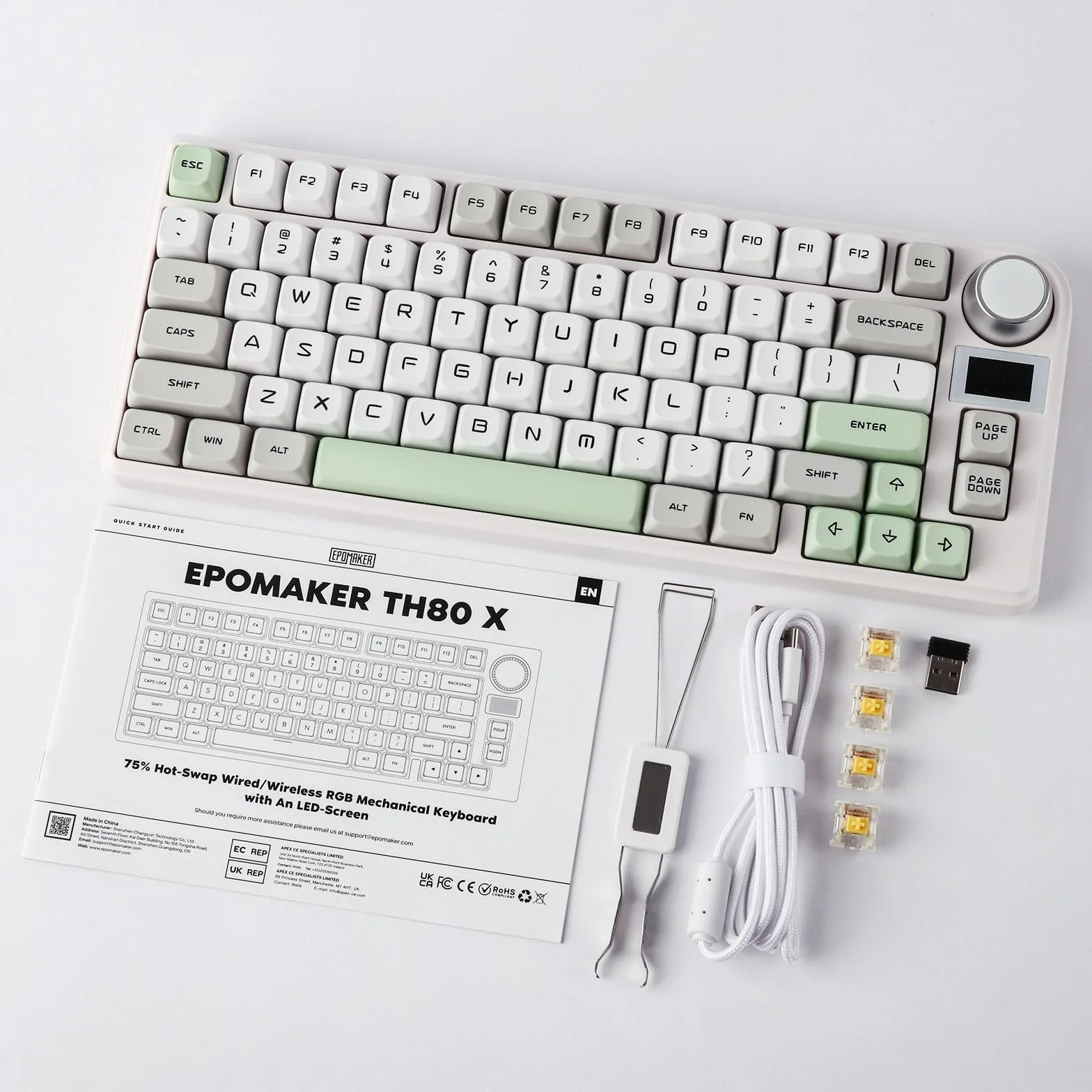 EPOMAKER TH80-X Gasket klawiatura mechaniczna, 75% uk?ad Triple Mode Hot-swap klawiatura gamingowa, z akumulatorem 4000 mAh, ekran LCD, podk?NKRO, RGB do biura/Win / Mac (szara,