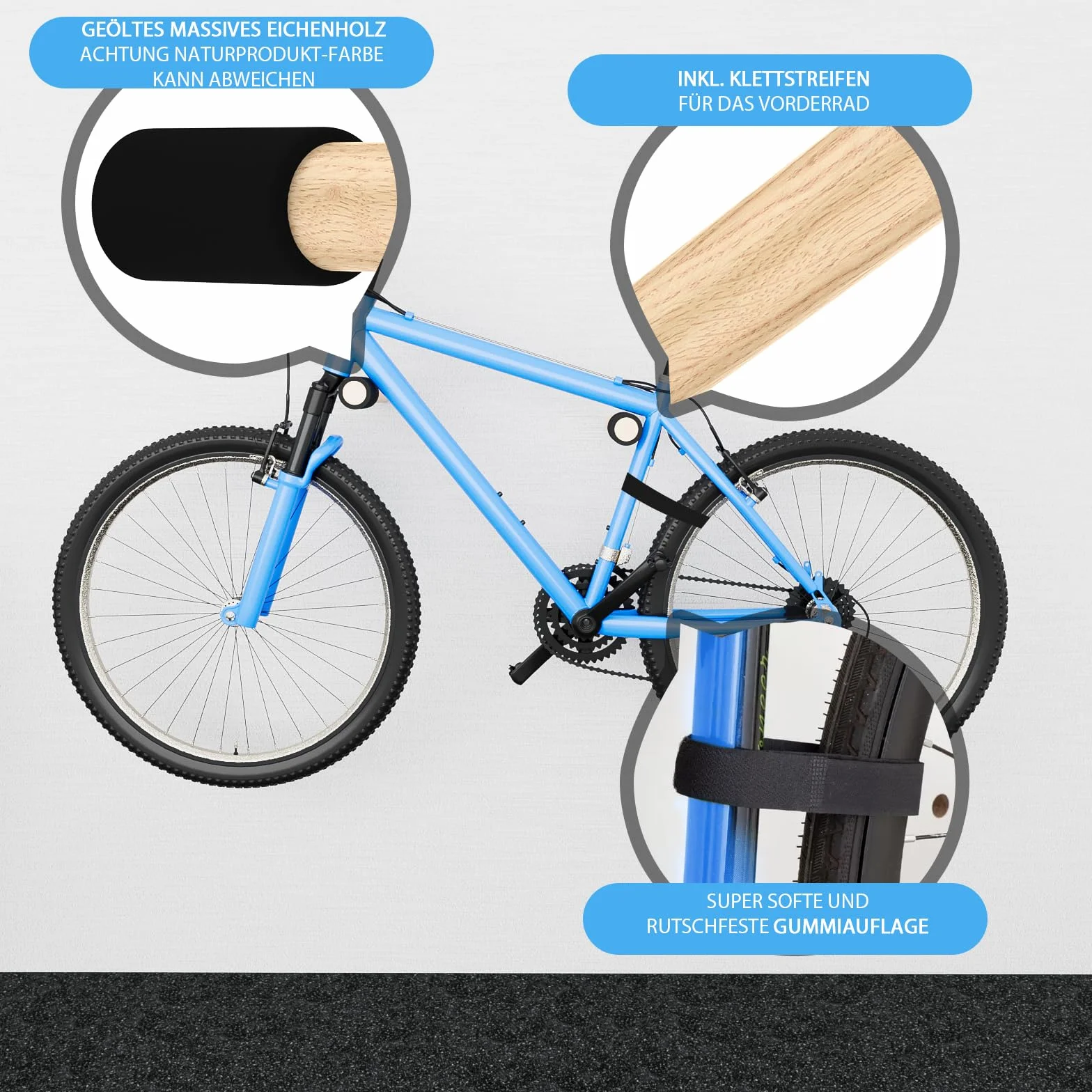CLOPAE Drewniany uchwyt ścienny do roweru, uchwyt ścienny o nośności 22 kg, uchwyt ścienny do rowerów wyścigowych, MTB i rowerów elektrycznych (30 cm)