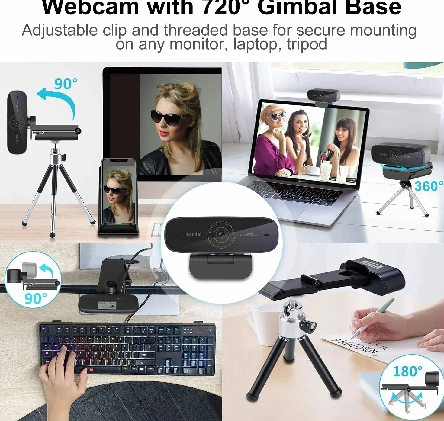 Spedal Kamera internetowa 1080P 60FPS z autofokusem, mikrofonem Dual Stereo, USB do gier i biura