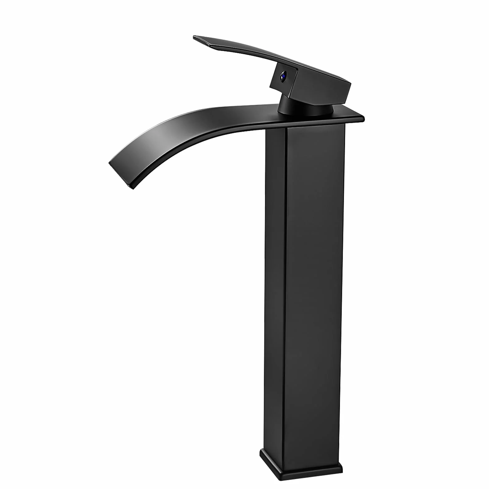 Bateria łazienkowa z wodospadem, czarna, matowa, wysoka bateria umywalkowa, umywalka, armatura wodospadowa z wylewką, wysokość 235 mm, nowoczesna bateria mieszakowa do przyłączy G3/8"