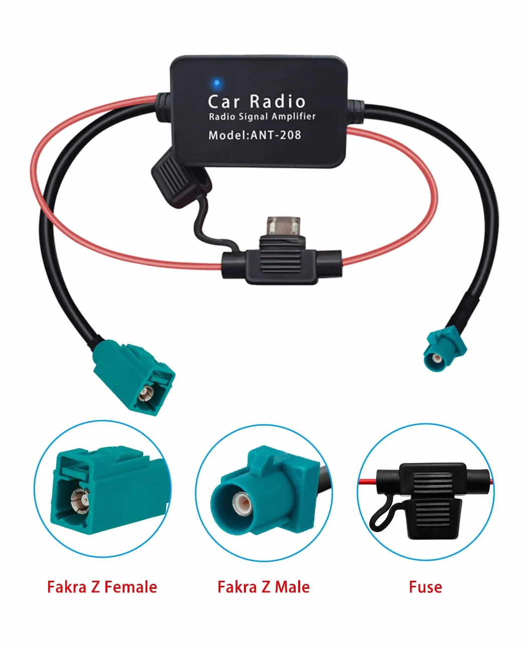 Vecys FM/AM DAB DAB+ Antena Samochodowa Wzmacniacz Sygnału Fakra 12V Digital Radio Antena Splitter