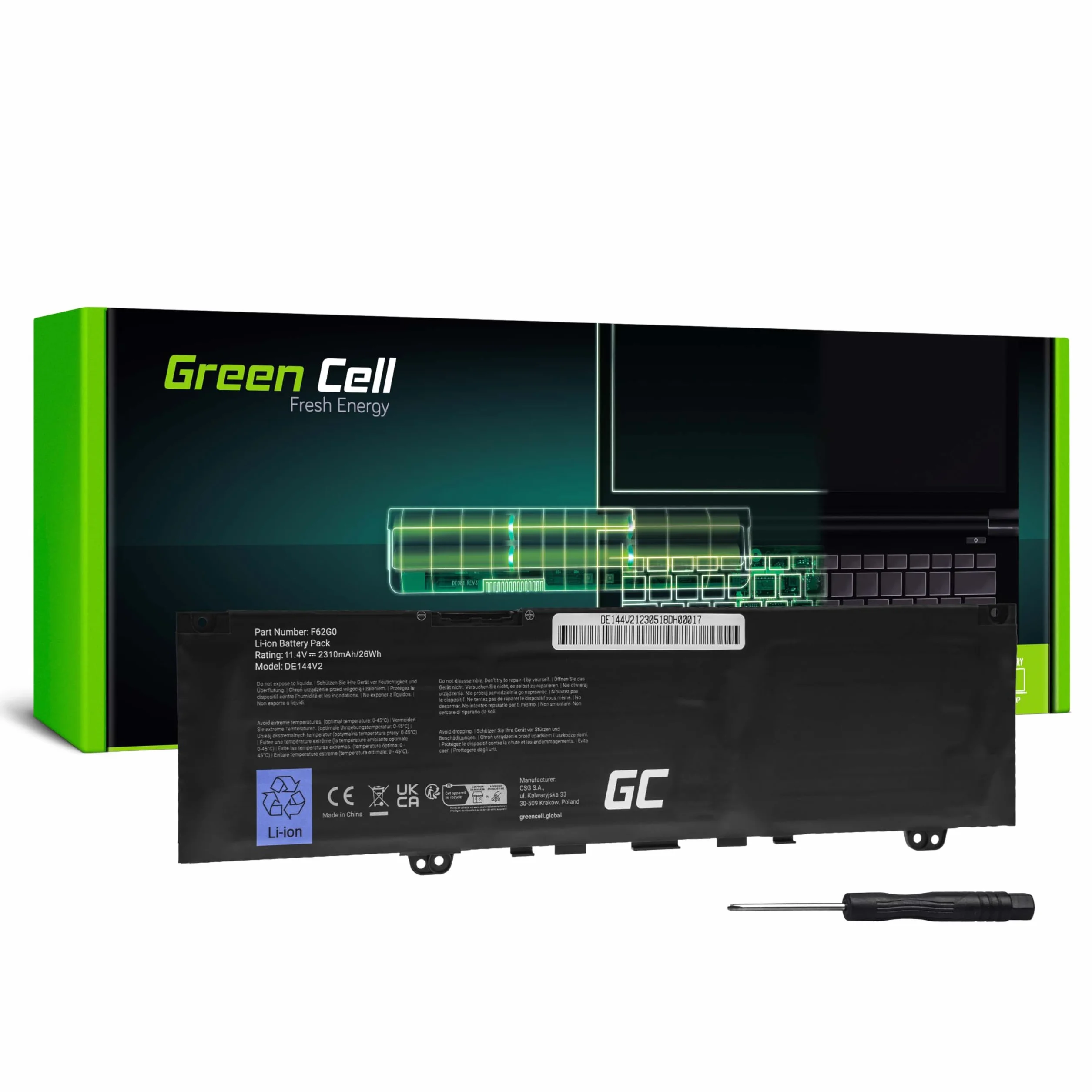 Green Cell bateria do laptopa Dell Inspiron 13 5370 7370 7373 7380 7386 Vostro 2200 mAh 11,4 V