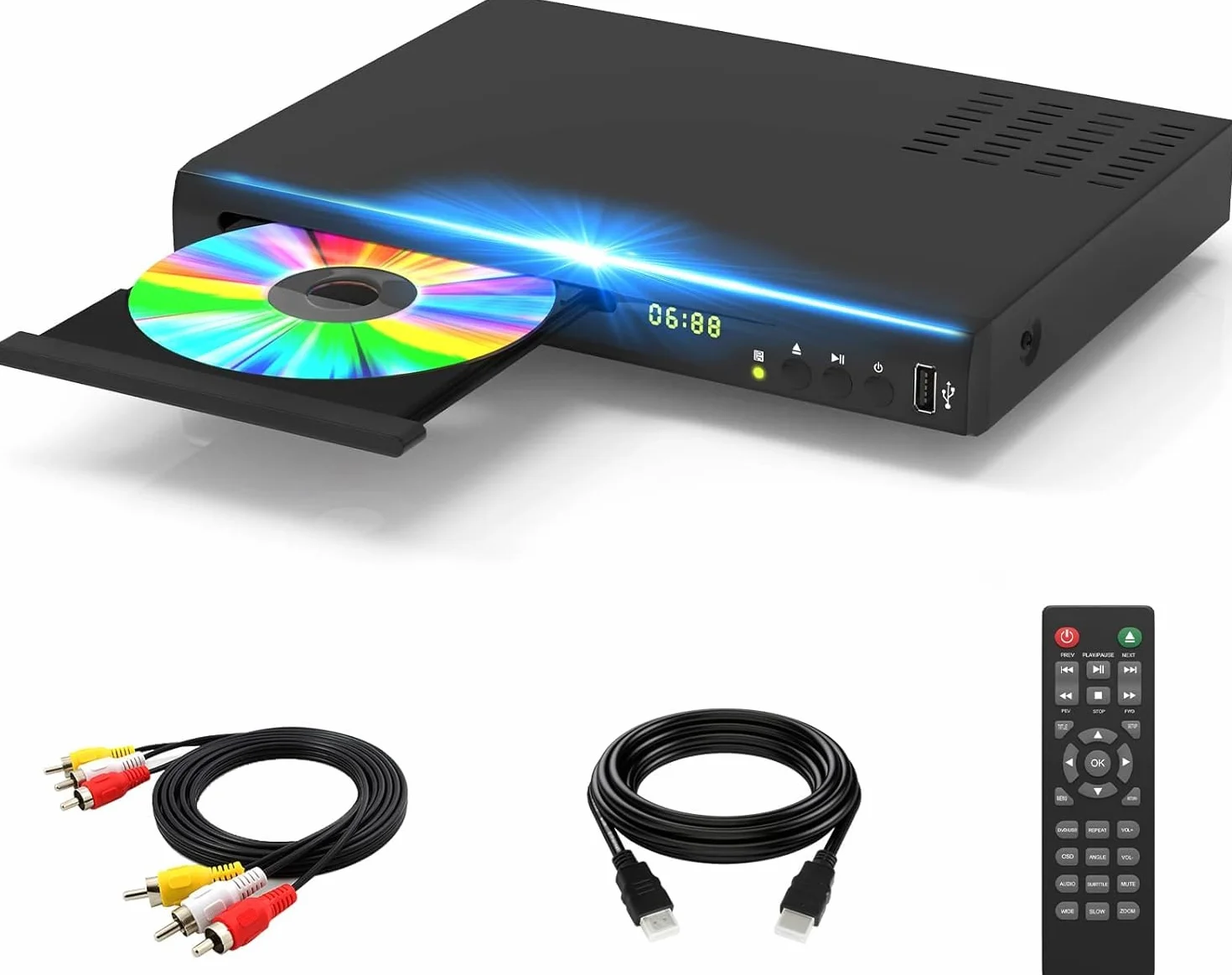 Odtwarzacz Blu Ray Disc z kablem HDMI AV, 1080p, USB, DTS, zintegrowany efekt dźwiękowy, PAL NTSC koncentryczny Blu Ray Region B/2, DVD Region Free