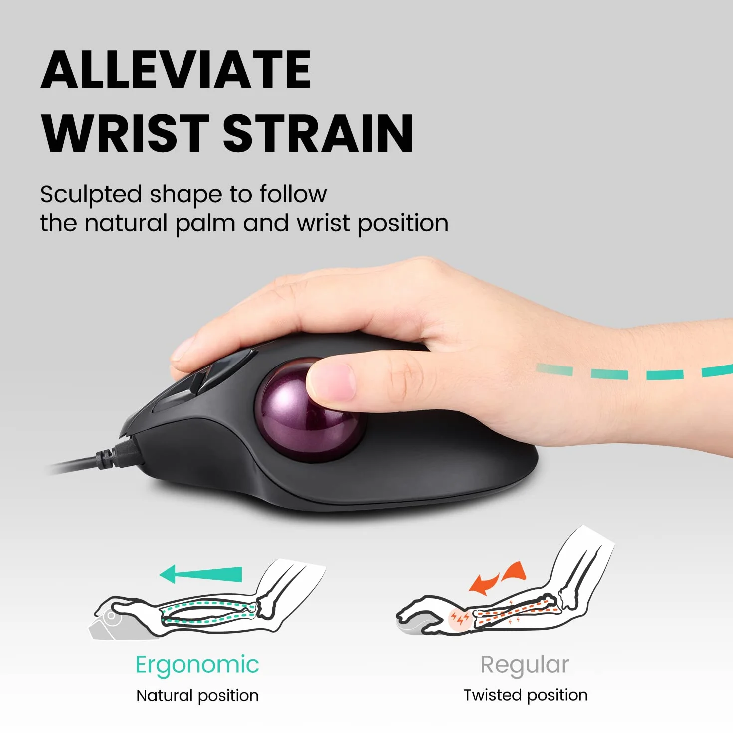 Perixx PERIMICE-517 ergonomiczna przewodowa mysz USB Trackball 34mm 7 przycisków 400/1000 DPI