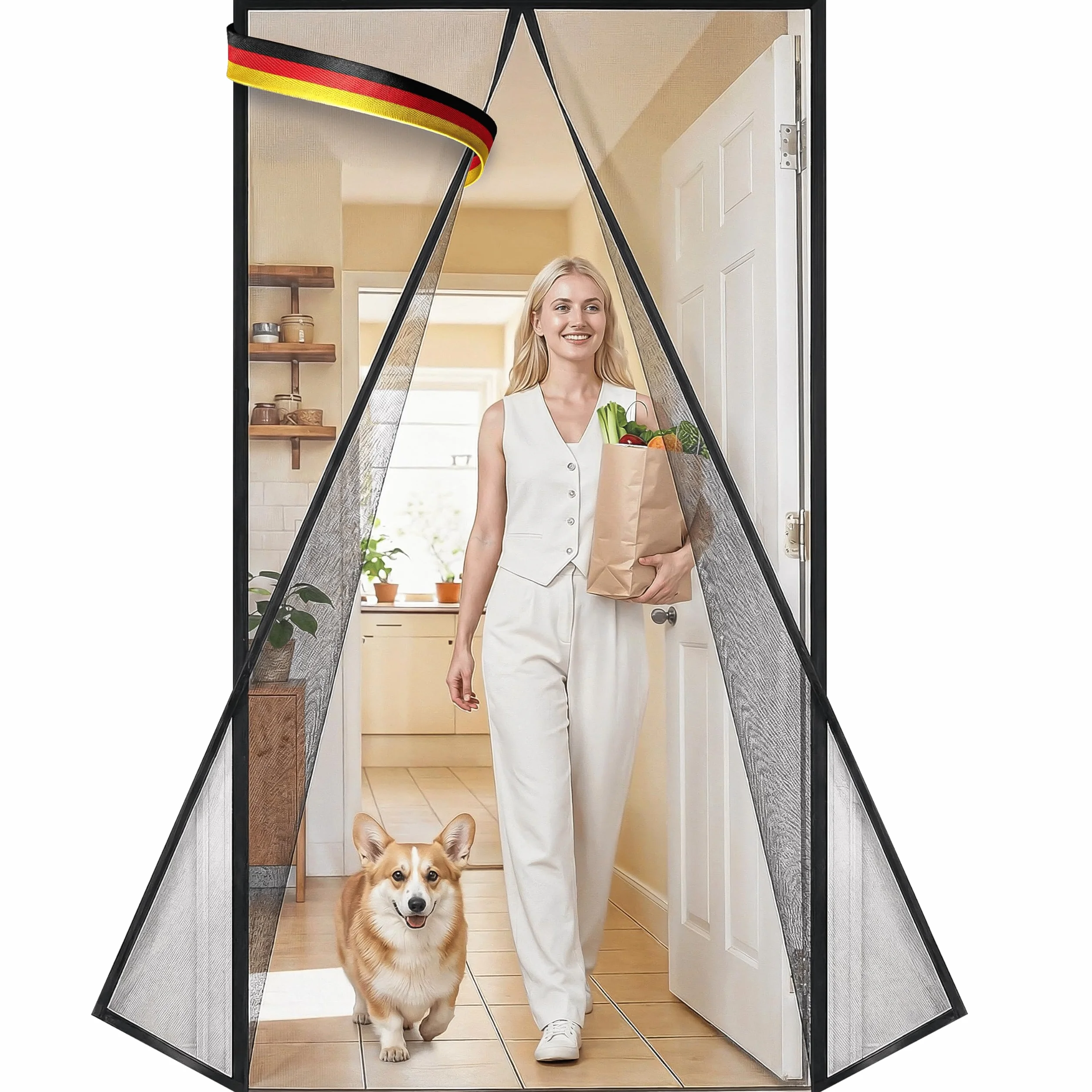 Door easy Moskitiera na drzwi, z wytrzymałego włókna szklanego, z bardzo mocnymi magnesami, ochrona przed owadami na drzwi balkonowe, tarasowe, zasłona magnetyczna bez wiercenia (100 x 240)
