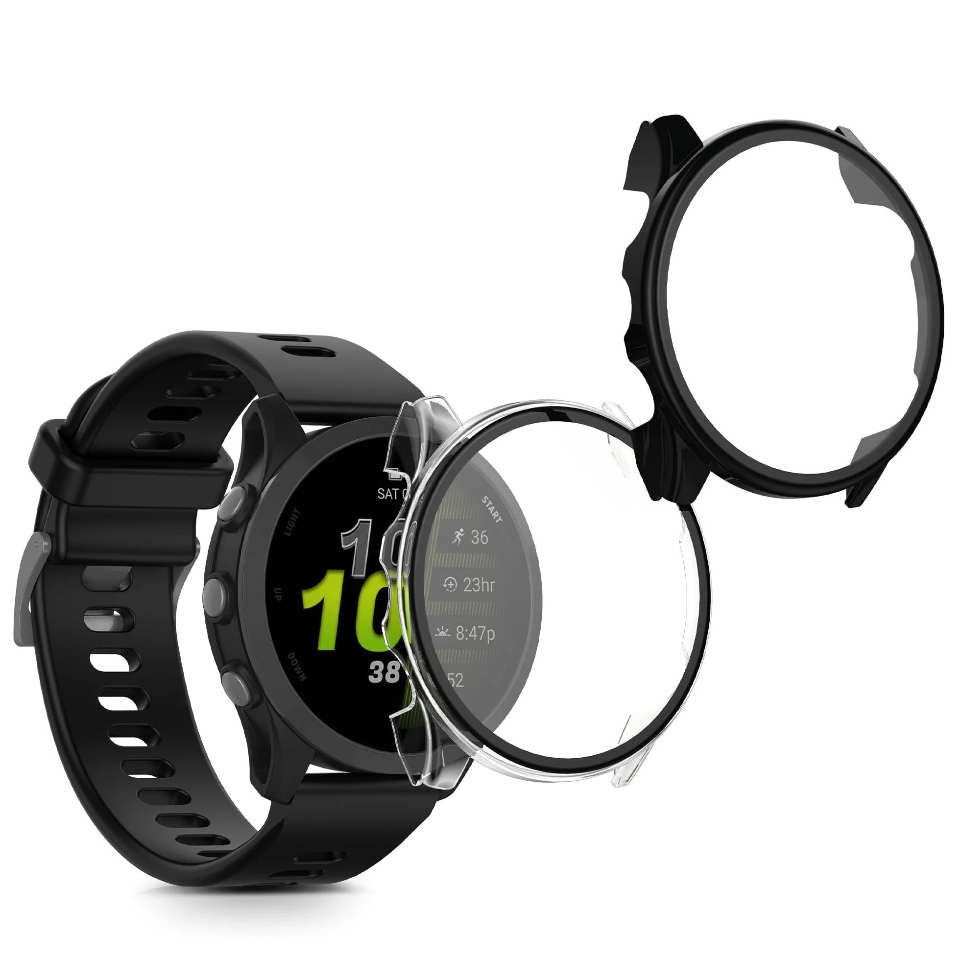kwmobile Etui kompatybilne z Garmin Forerunner 970 47mm obudowa - 2X obudowa z hartowanego szkła do trackera fitness - przezroczysta-czarna