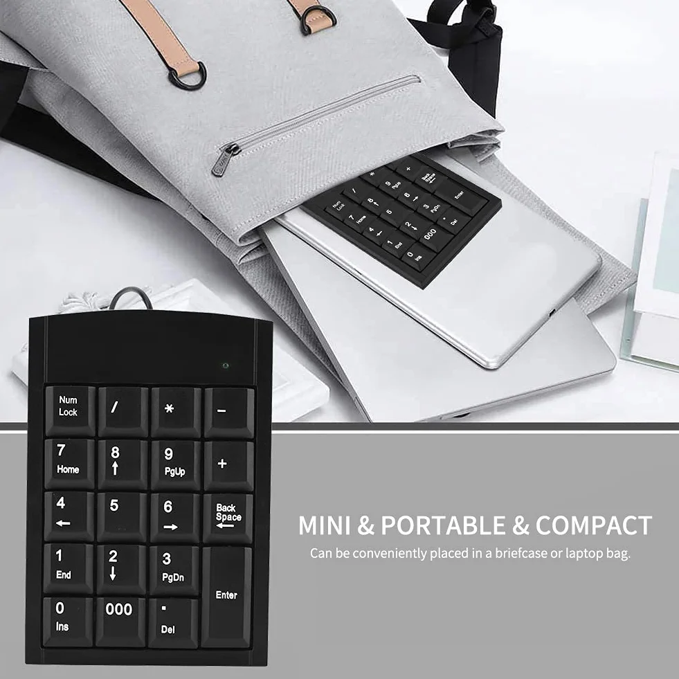 Klawiatura numeryczna, Richer-R Przenośny Slim Mini USB 19 klawiszy Klawiatura numeryczna, Ergonomiczna klawiatura numeryczna Klawiatura do laptopa Komputer stacjonarny Czarny
