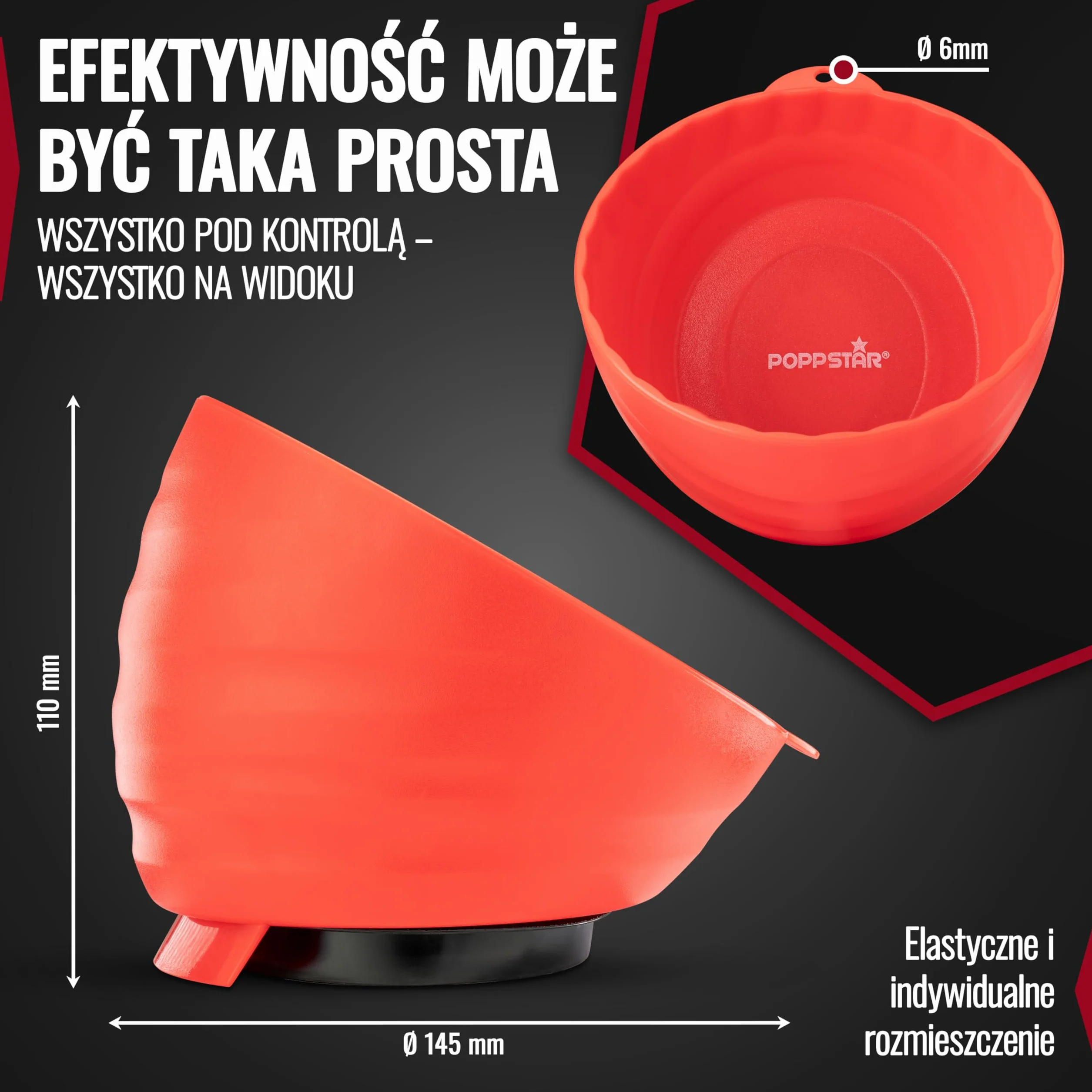 Poppstar magnetyczna miska, okrągła (Ø 14,5 cm), z wysokim rantem, materiał: tworzywo sztuczne, czerwona