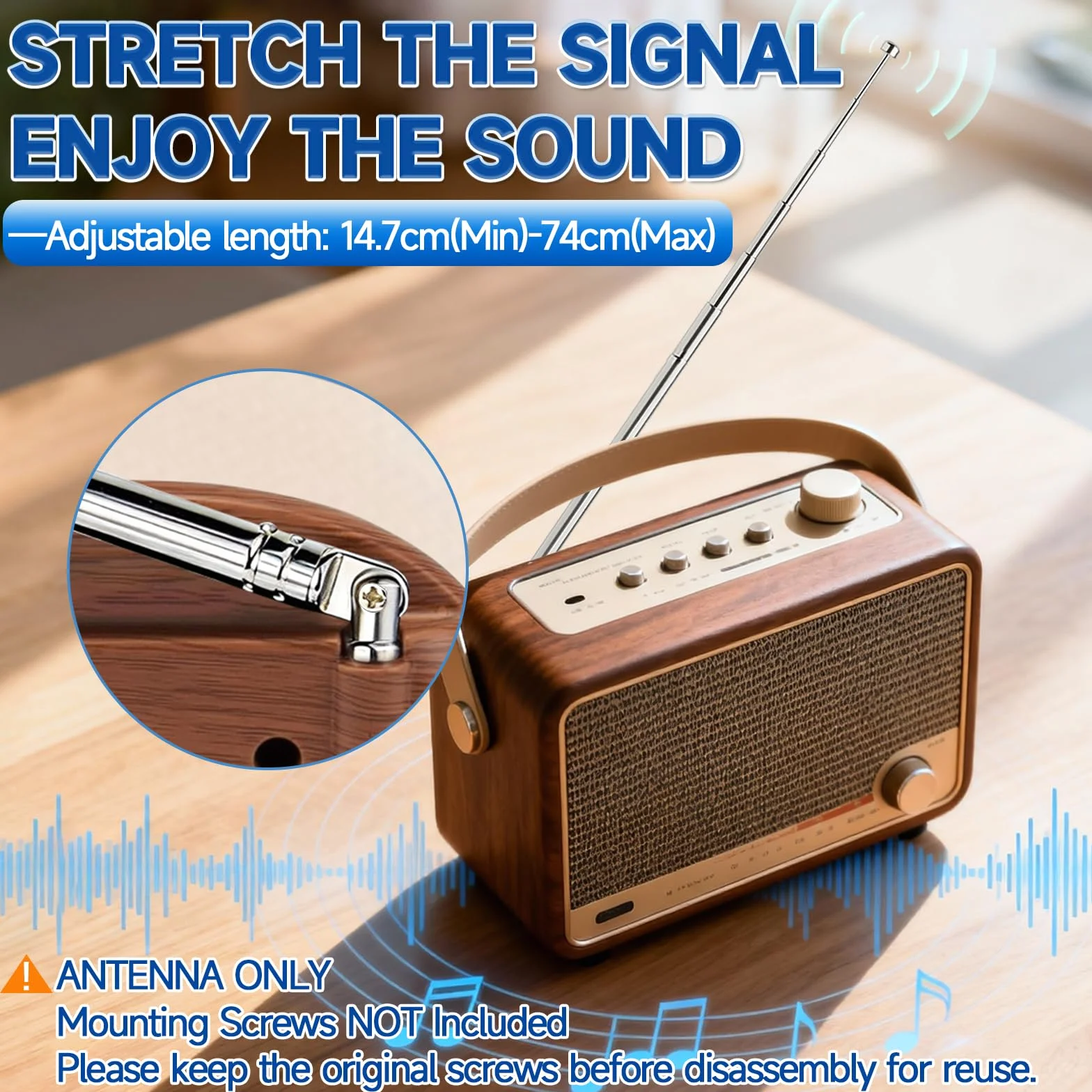 Bingfu Antena FM DAB Przenośna Teleskopowa 74cm Radiowa DAB Antena Zestaw Kompatybilny Telewizorem DVB-T DVB-T2 Radio Wewnętrzne Odbiornik Stereo Bluetooth Audio Vedio Odbiornik Kina Domowego