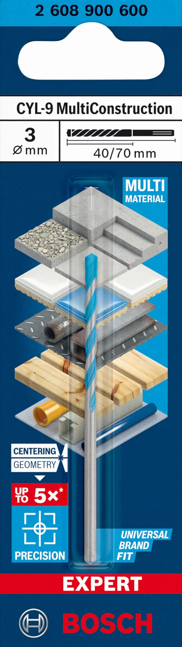 Bosch 1x Wiertło EXPERT CYL-9 Multi Construction (do Beton, Miękkie płytki, Ø 3,00 mm, Professional Akcesoria Wiertarki/wkrętarki udarowe, Wiertarki/Wkrętarki)