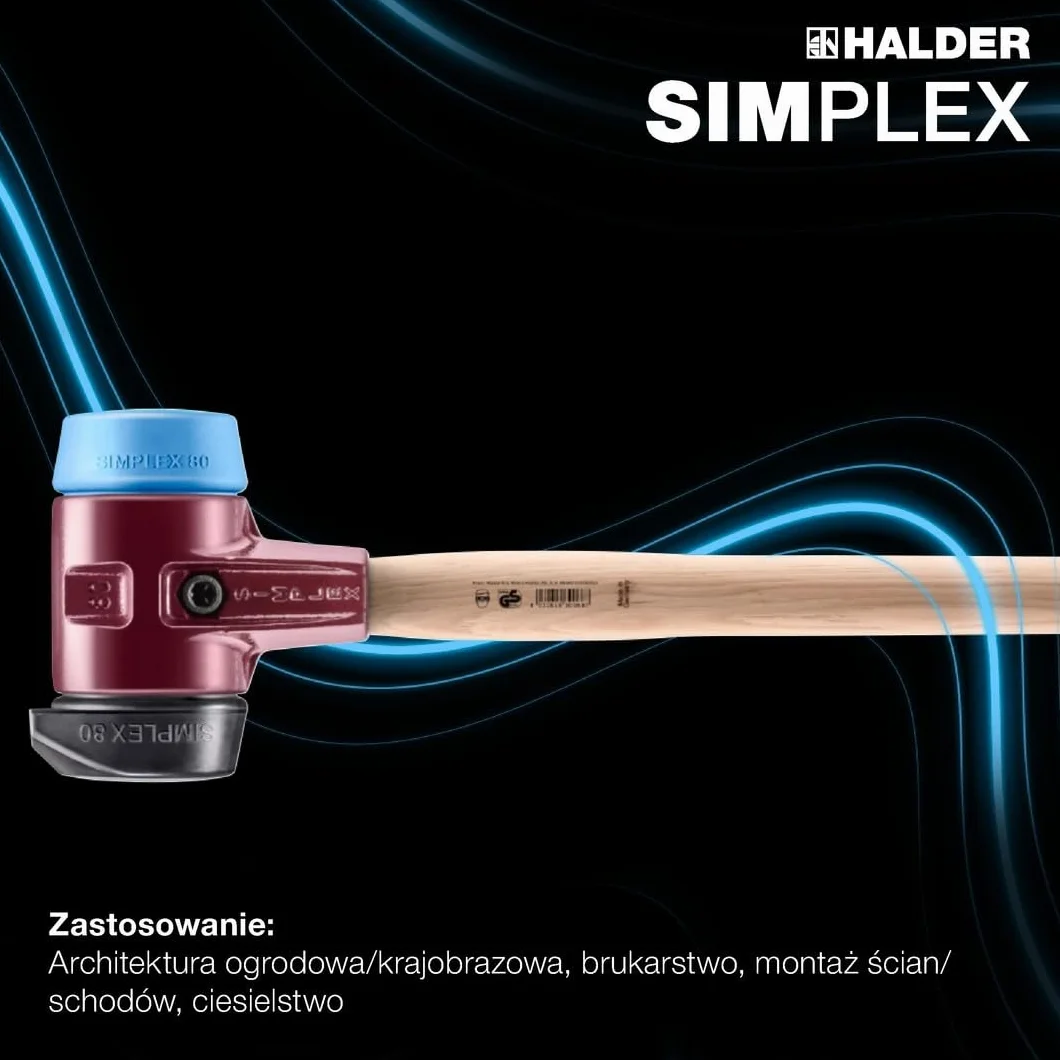 SIMPLEX młotek kowalski, kompozycja gumowa, z podstawką/TPE-soft; z obudową z żeliwa ciągliwego i trzonkiem hickorowym | śr. = 60 mm | 3012.261