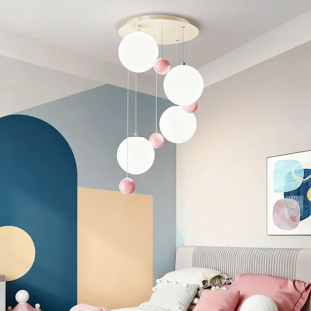Lampa Wisząca LED Do Pokoju Dziecięcego Bilard Oświetlenie Sufitowe 40W Regulacją Jasności Wysokości Do Sypialni Dziecięcej Pokoju Dziecięcego Lampa Wisząca Nad Stołem Jadalnym(Pink)