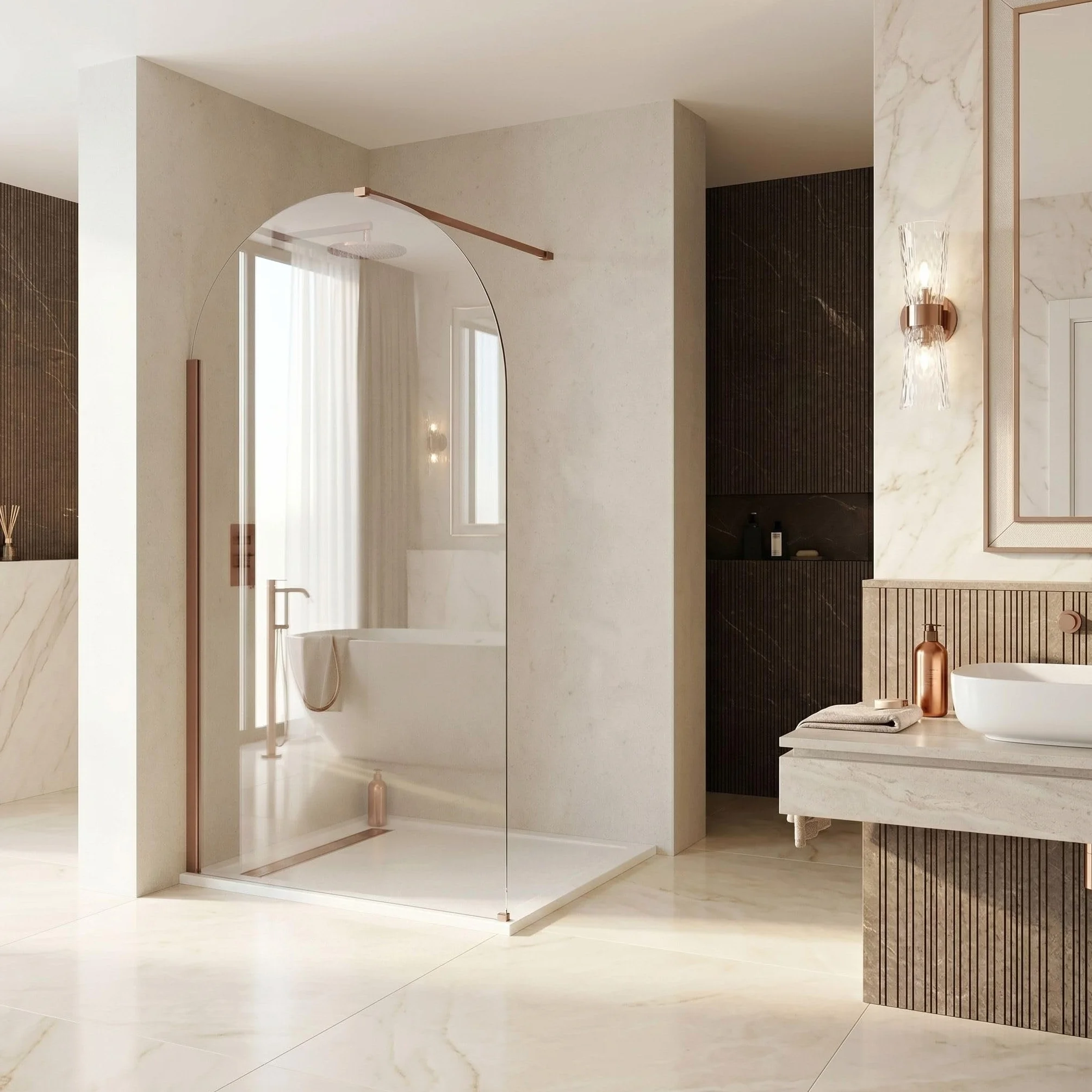 Rea - Ścianka Prysznicowa Walk-in Heaven Brush Copper 100-0,8x100x200 cm