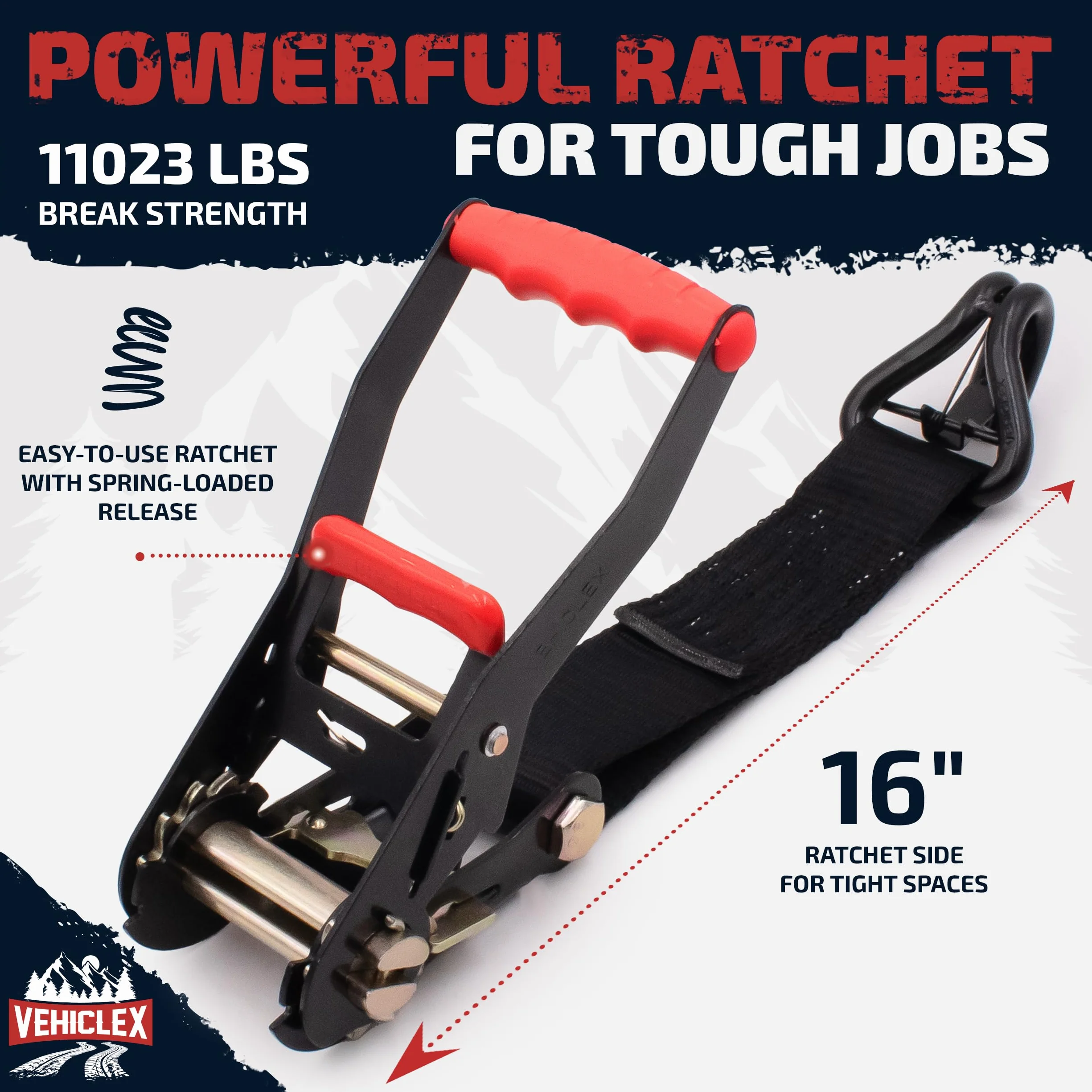 Paski mocujące do osi z podwójnymi haczykami J - Vehiclex Heavy Duty 4 szt., 5 cm x 2,9 m paski do przyczep, wytrzymałość na zerwanie 5 kg