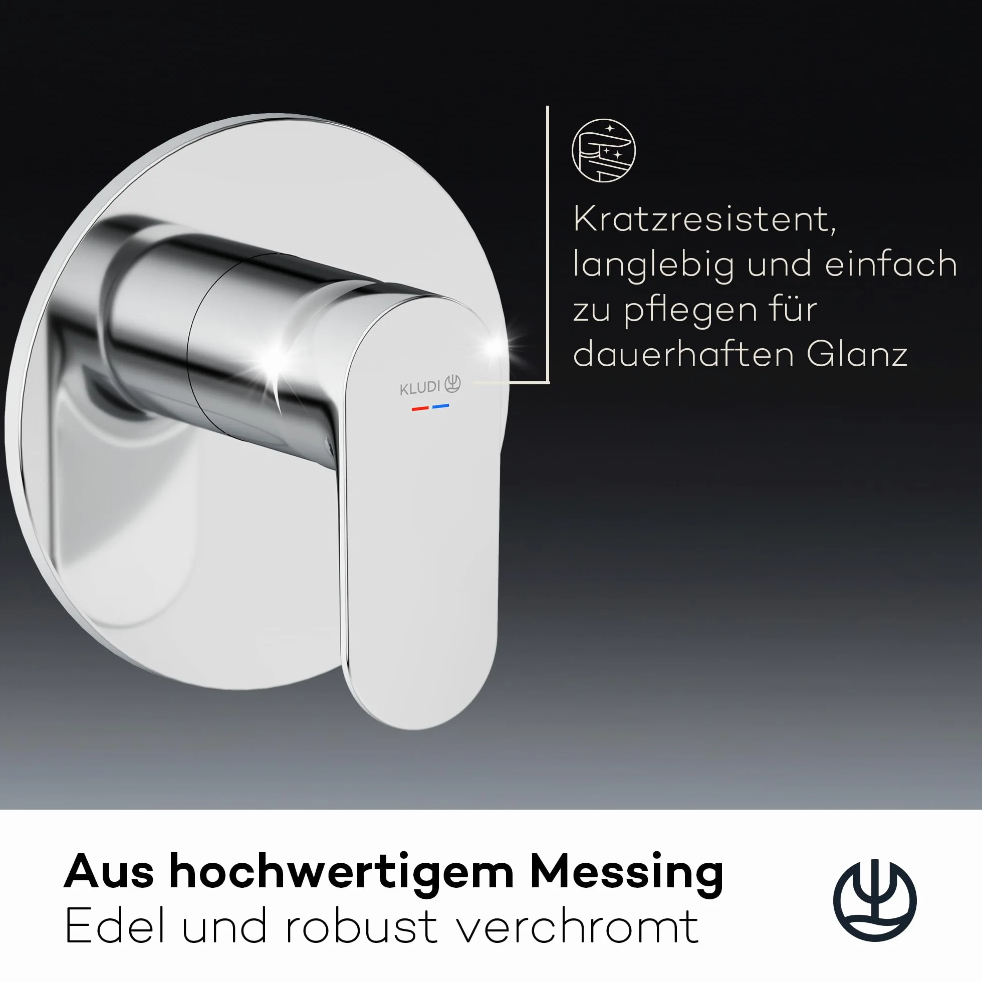 KLUDI -X1 podtynkowa armatura prysznicowa z ogranicznikiem ciepłej wody, bateria prysznicowa z wysokiej jakości ceramicznym wkładem do łazienki, chrom, wymagane akcesoria KLUDI Slimbox (art. 88022)