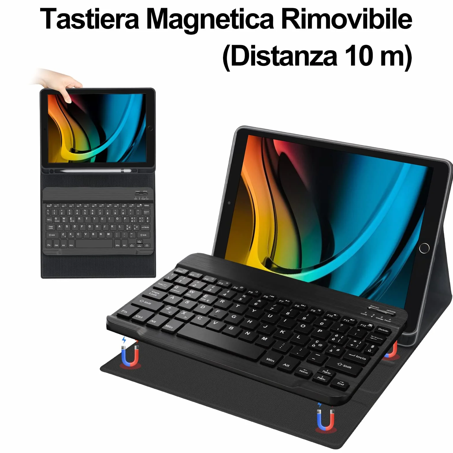 FOGARI Magnetyczna klawiatura do iPada 10,2" etui Bluetooth QWERTY włoska odpinana czarna